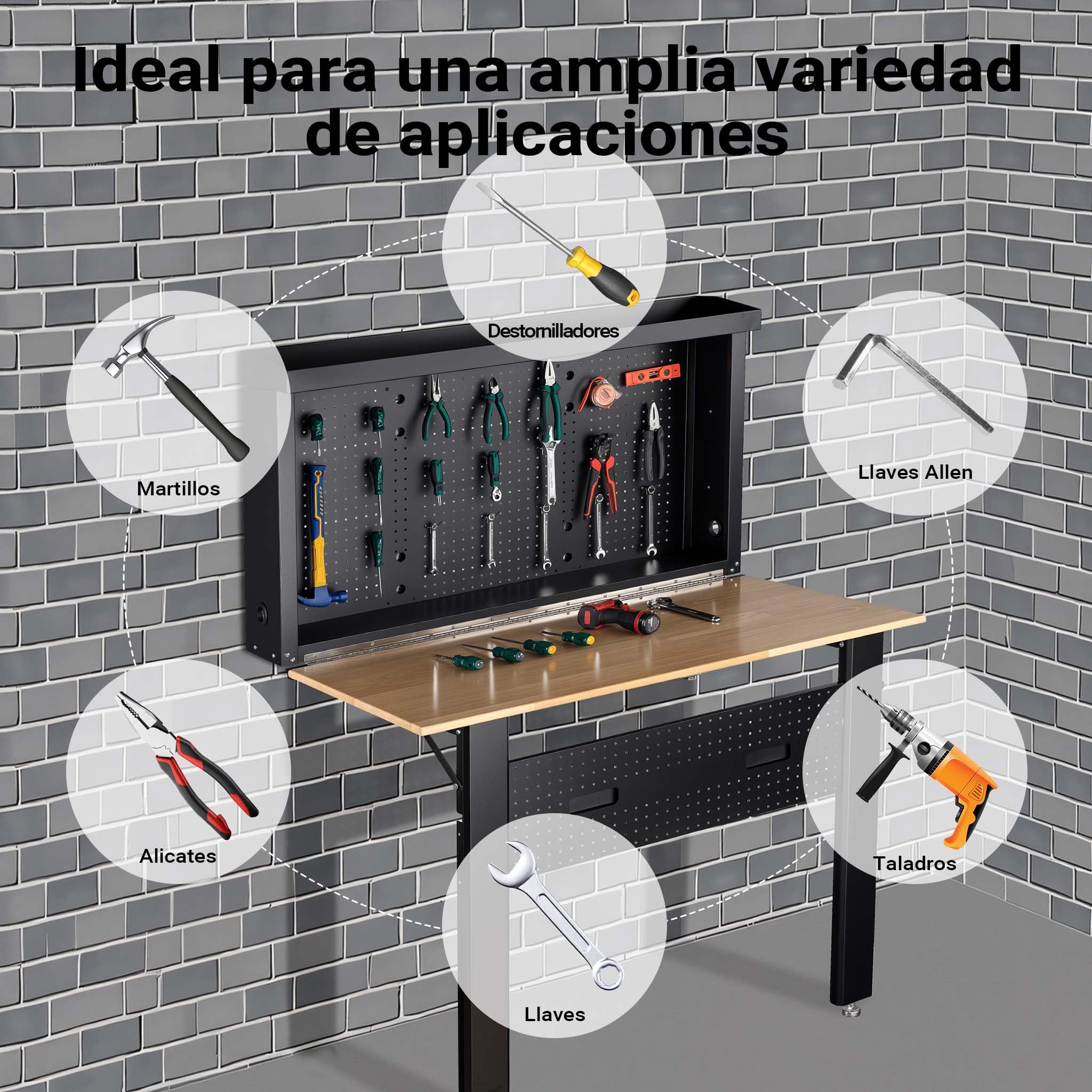 Wiltec Banco de Taller Plegable Montaje en Pared Carga hasta 200 kg Tablero de Mesa de Madera Maciza