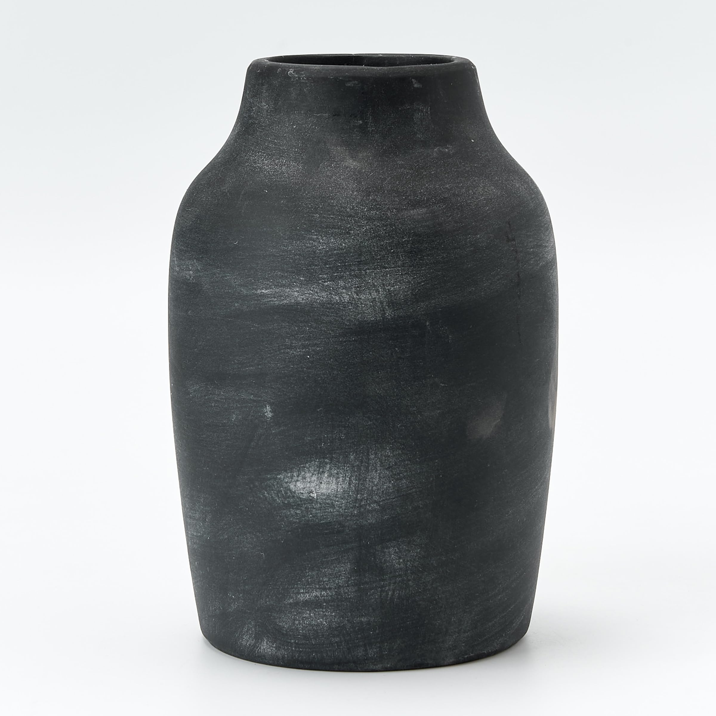 Jarrón de cerámica negra PORCER de 7.2 pulgadas para decoración rústica de mesa
