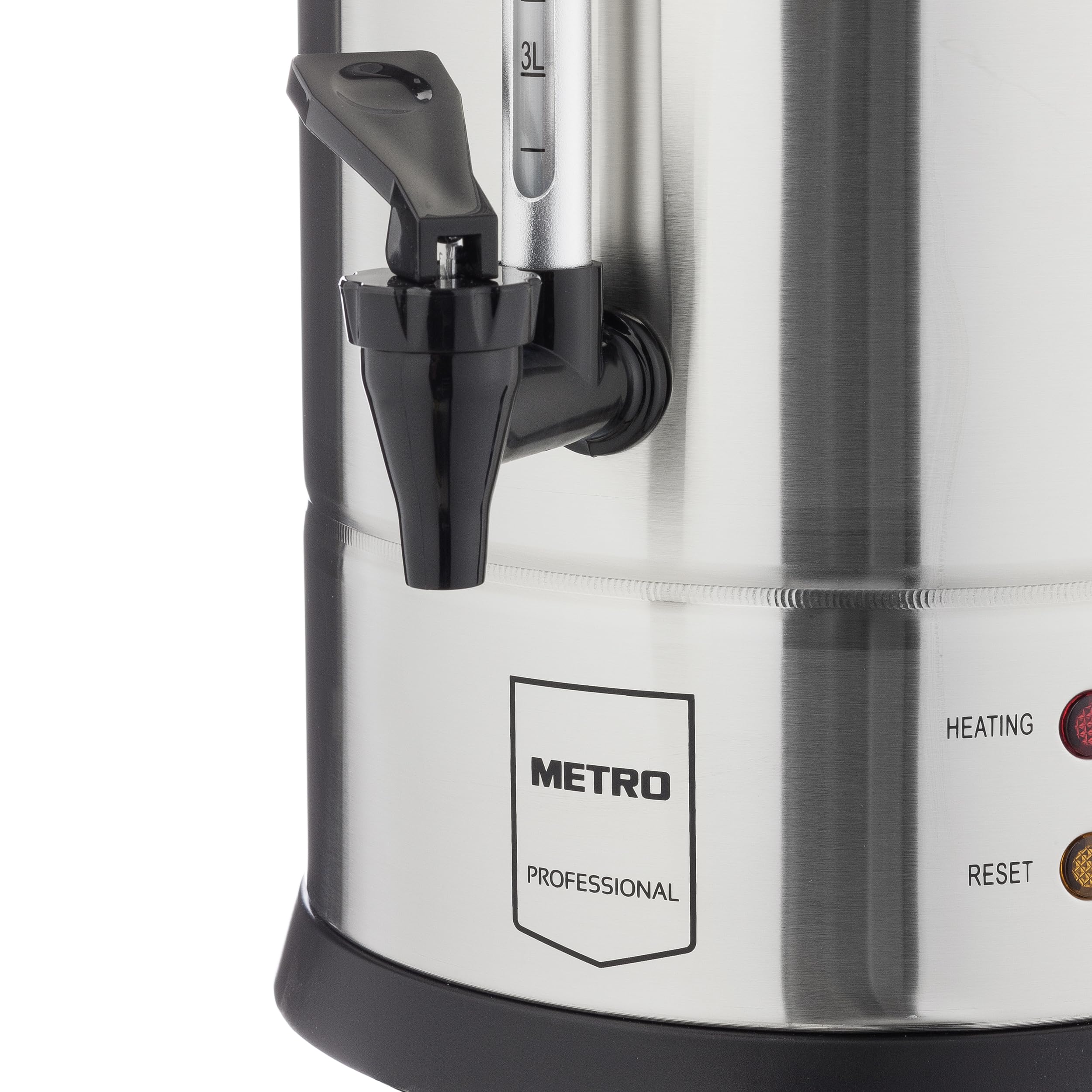 METRO Professional Bollitore GWB1010, acciaio inox/plastica, 10 L, 65 tazze/40min, gamma temperatura: 55-100°C, 1300 W, funzione anti-surriscaldamento, ideale per caffè o tè
