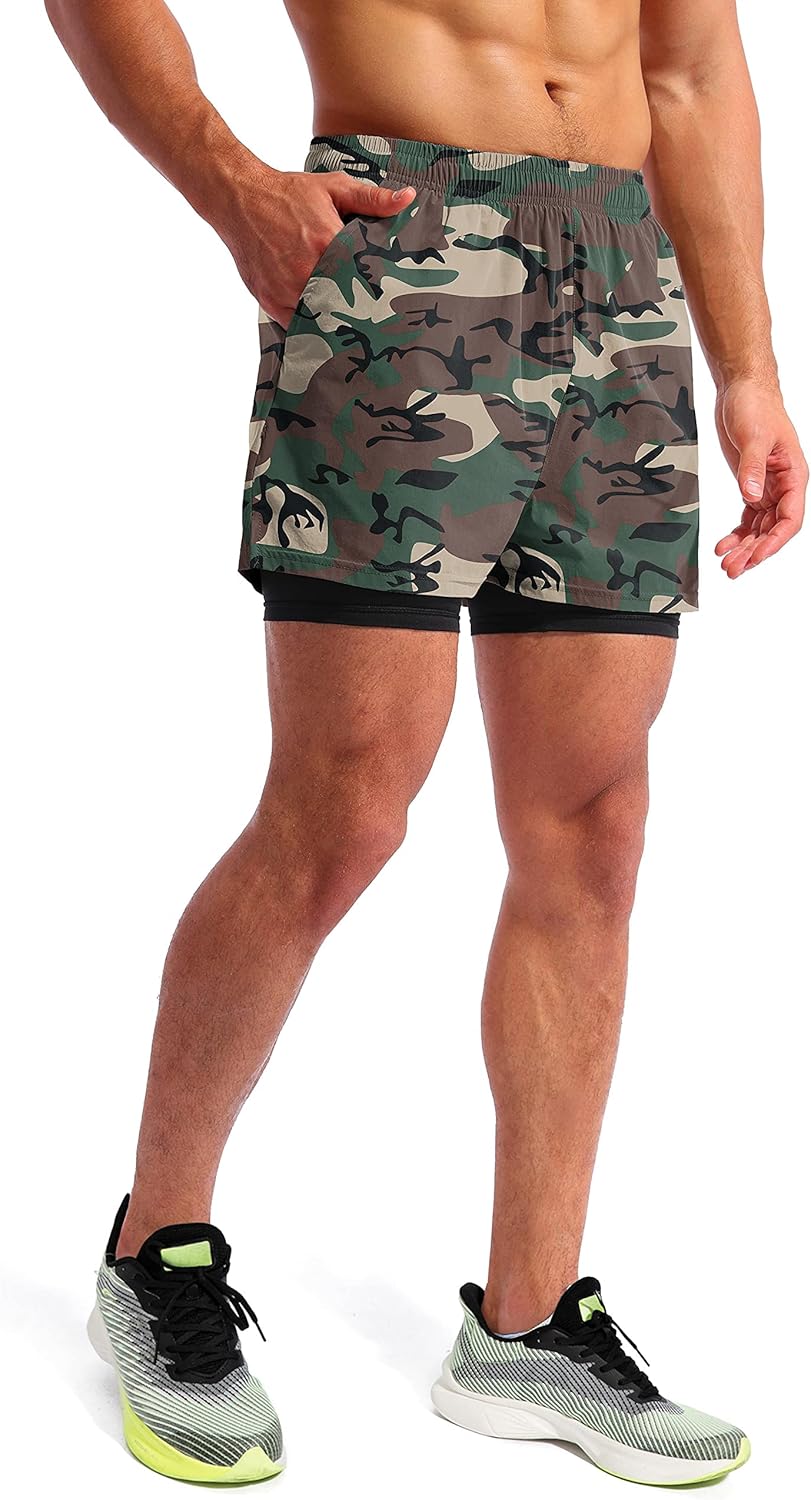 Pudolla Men’s 2 in 1 Running Shorts 5" Quick Dry Gym Athletic Workout Shorts for Men with Phone Pockets - Image 3