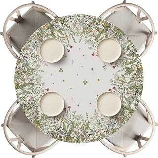 Horaldaily Spring Fitted Tablecloth for 45"-56" Round, Wild Floral Beige