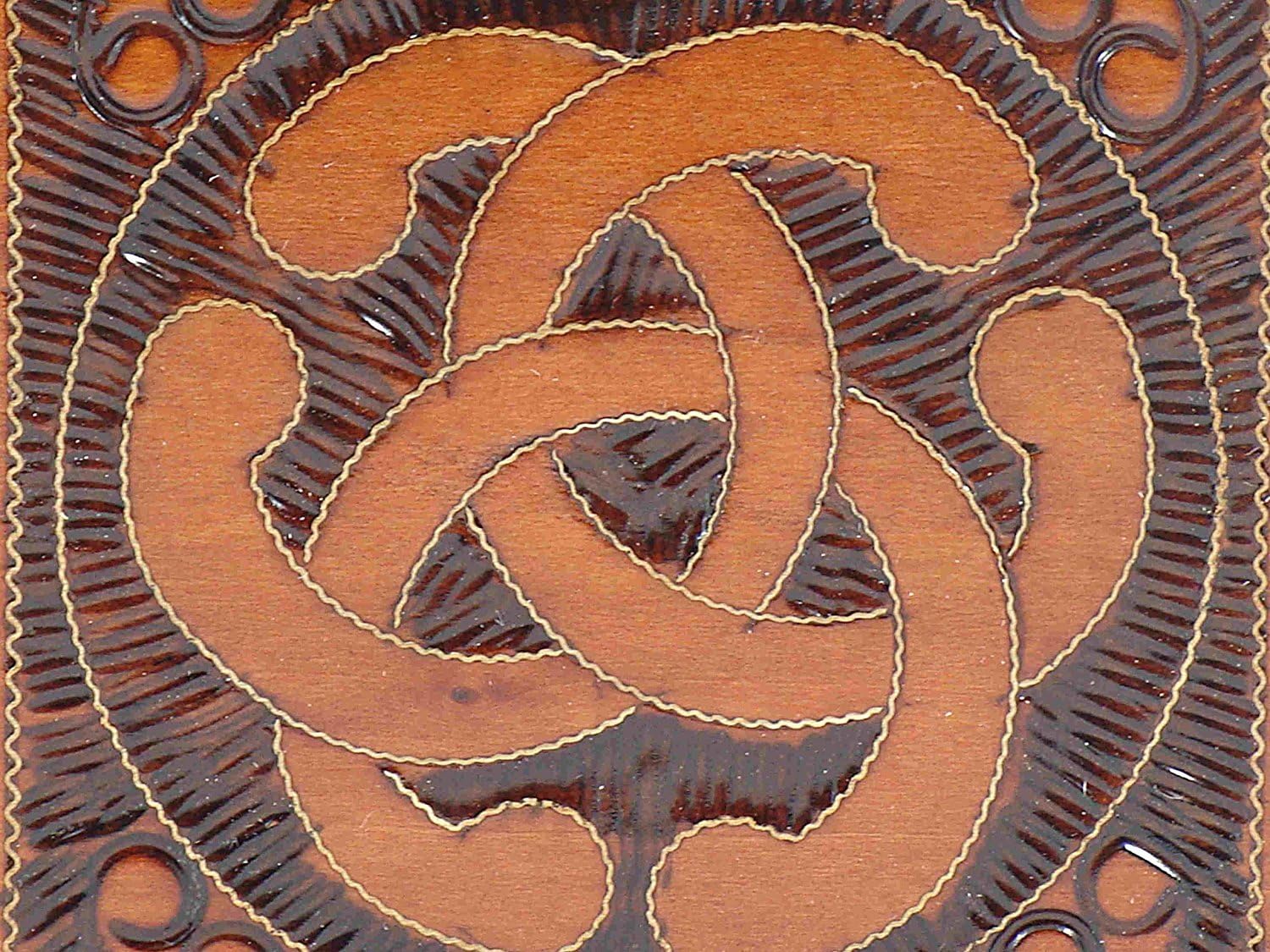 Celtic Knot Decorated Handmade Wood Polish Box with Secret Opening