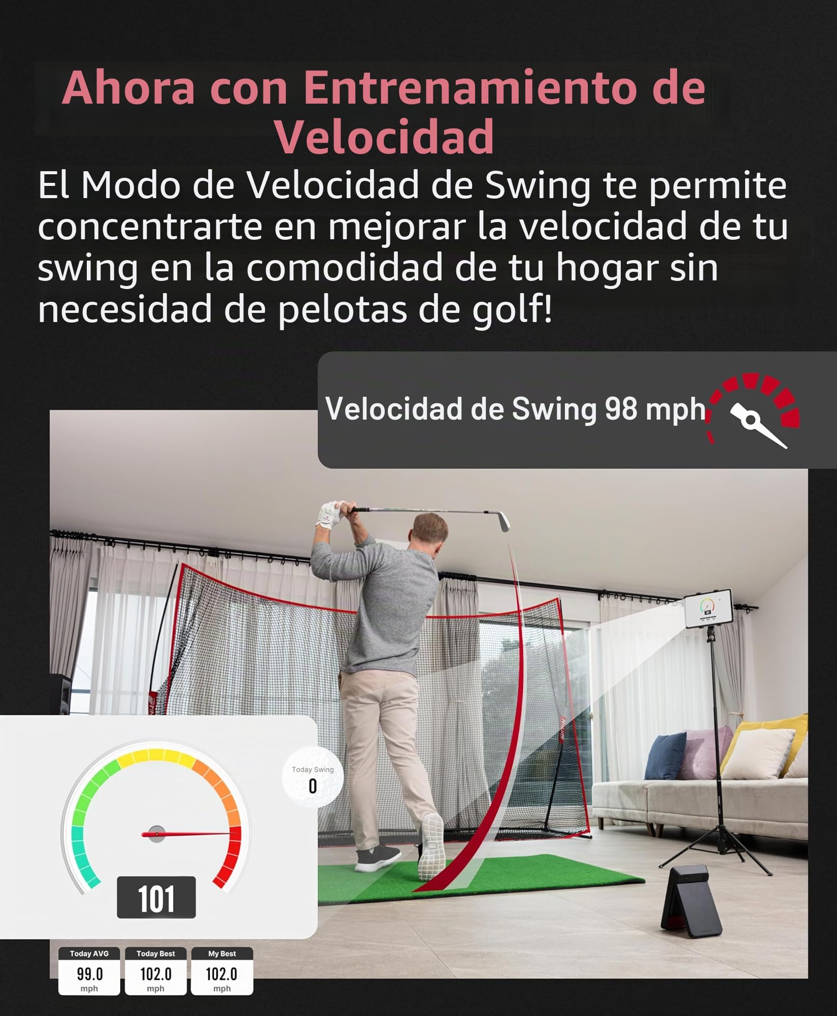 Voice Caddie SC4 Pro (+ 3D Driving Range Simulator) Simulador de Golf y Monitor de Lanzamiento, Black, One Size