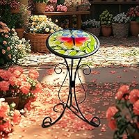 Vista 6 de HONGLAND Mesa auxiliar para exteriores, mesa pequeña para exteriores, mesa auxiliar redonda de 12 pulgadas, soporte para plantas de vidrio, mesa
