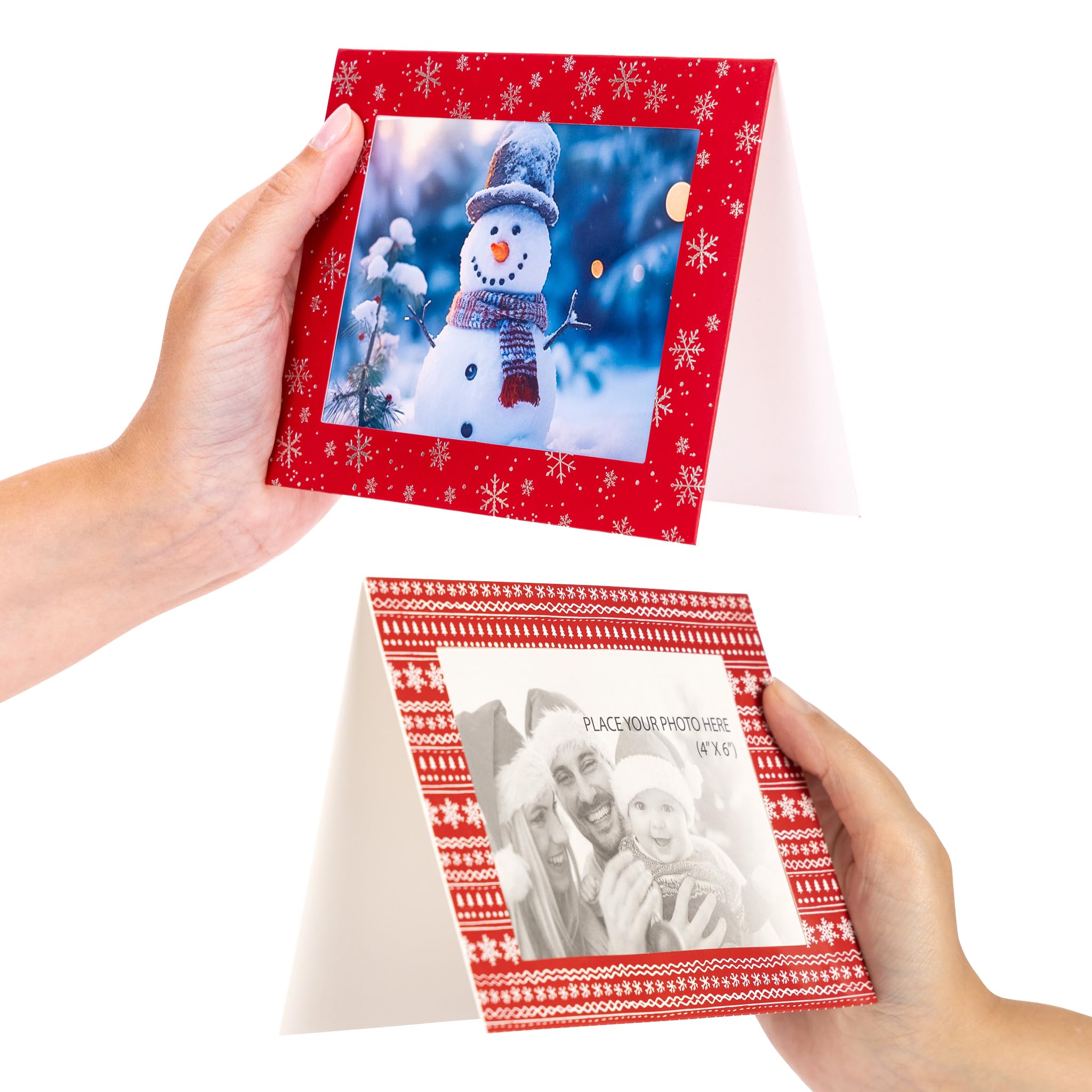 evelay 12 x Christmas Photo Frame Cards & Envelopes Fits 4x6 Inserts Personalised any Family Picture (6 Red, 6 Aztec)