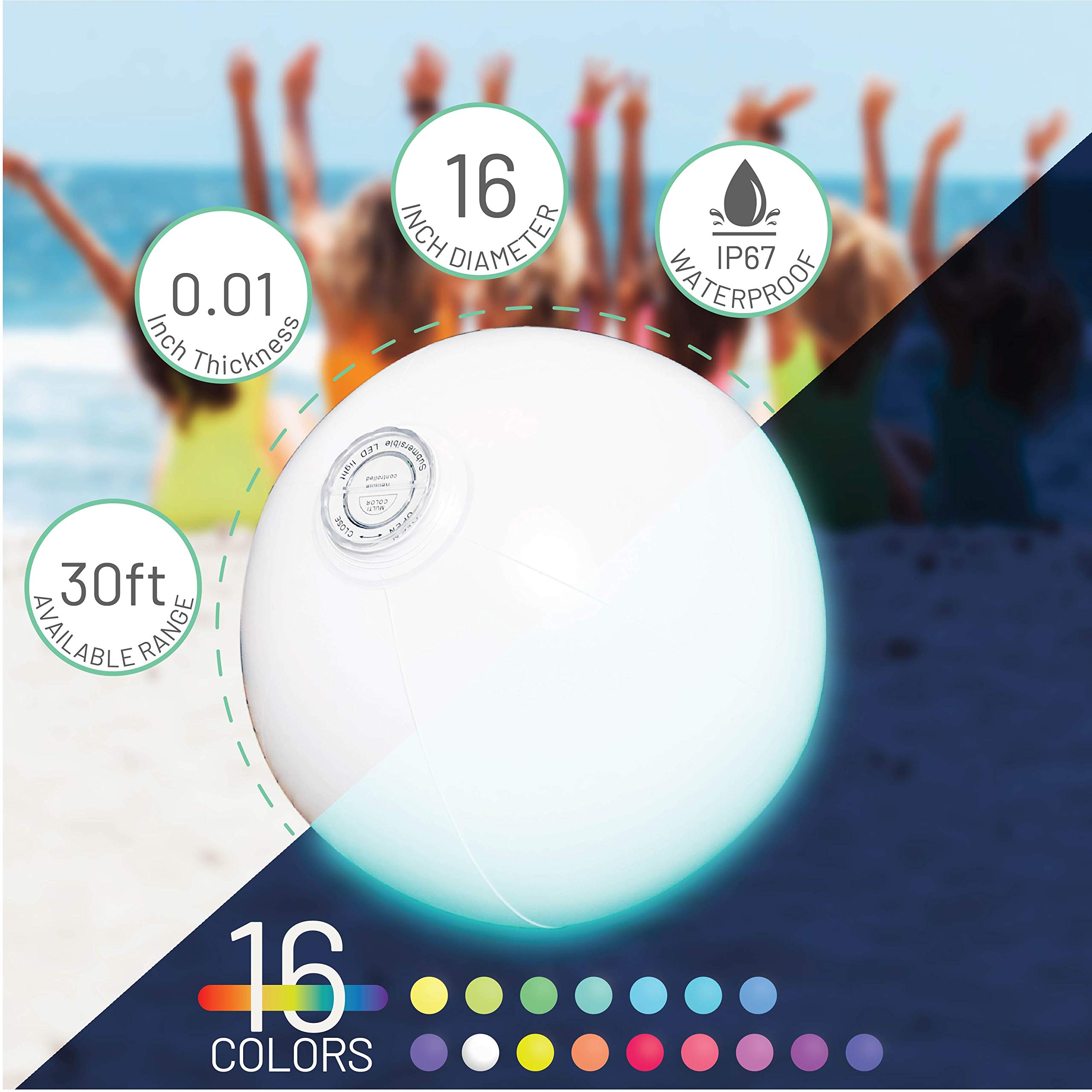 Boule Lumineuse LED étanche 16" - 16 Couleurs, Télécommande, Pour Piscine, Plage, Fête Extérieure