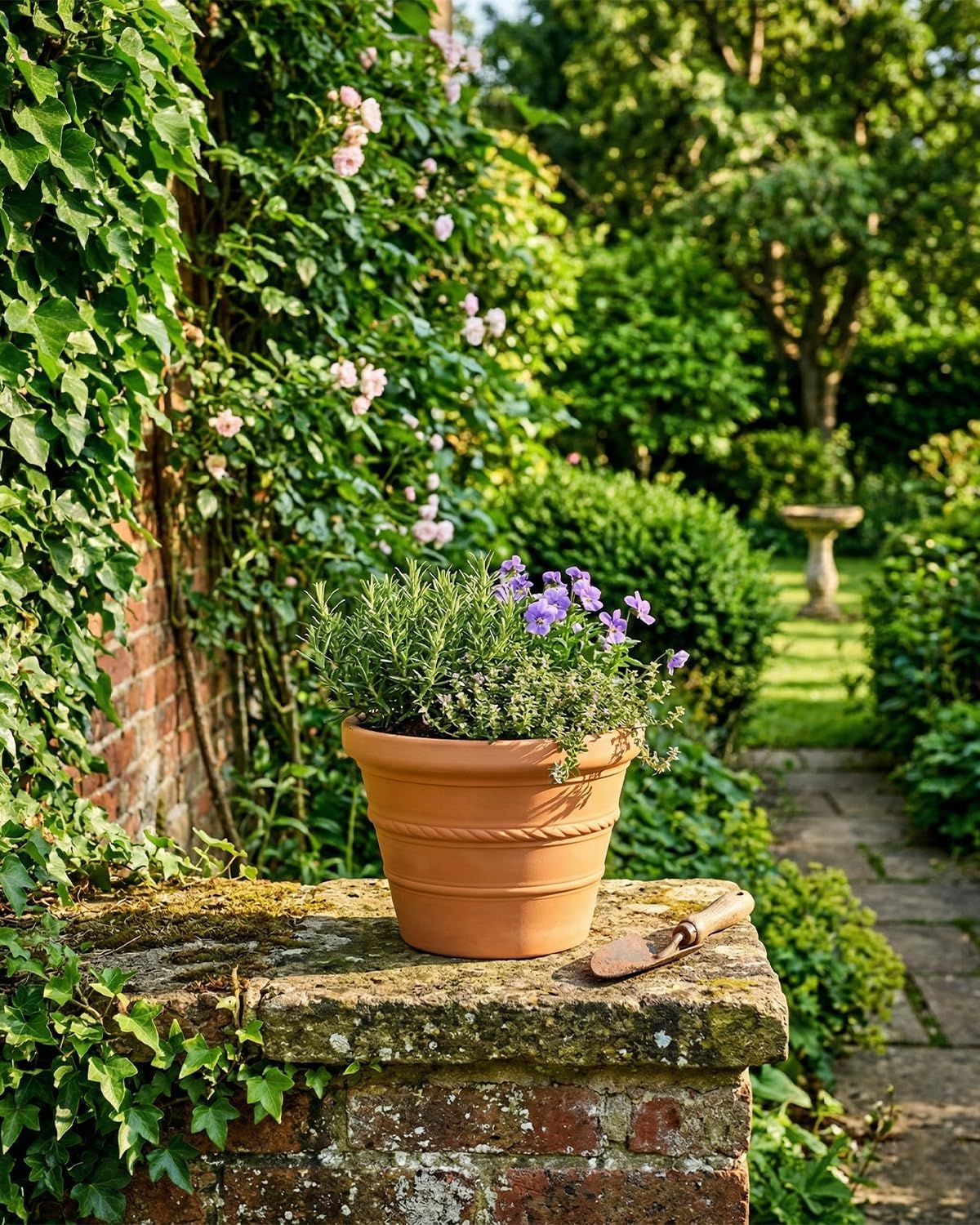 vensovo 8 Inch Terracotta Pot for Plants, Large Terra Cotta Clay Flower Pot with Drainage Hole, Rope Pattern Decorative Planter for Indoor Outdoor Plants, Herbs, Patio Garden