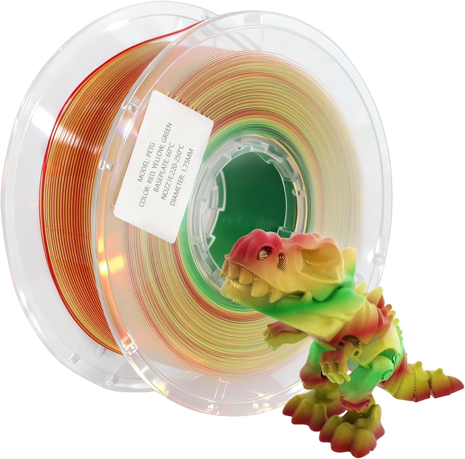 Red & Yellow & Green PETG 3D Printer Filament Tri-Color 3D Printing Filament 1.75mm 1KG PETG Filament for 3D Printer Strong Toughness Dimensional Accuracy +/- 0.02mm Fit Most FDM Printers