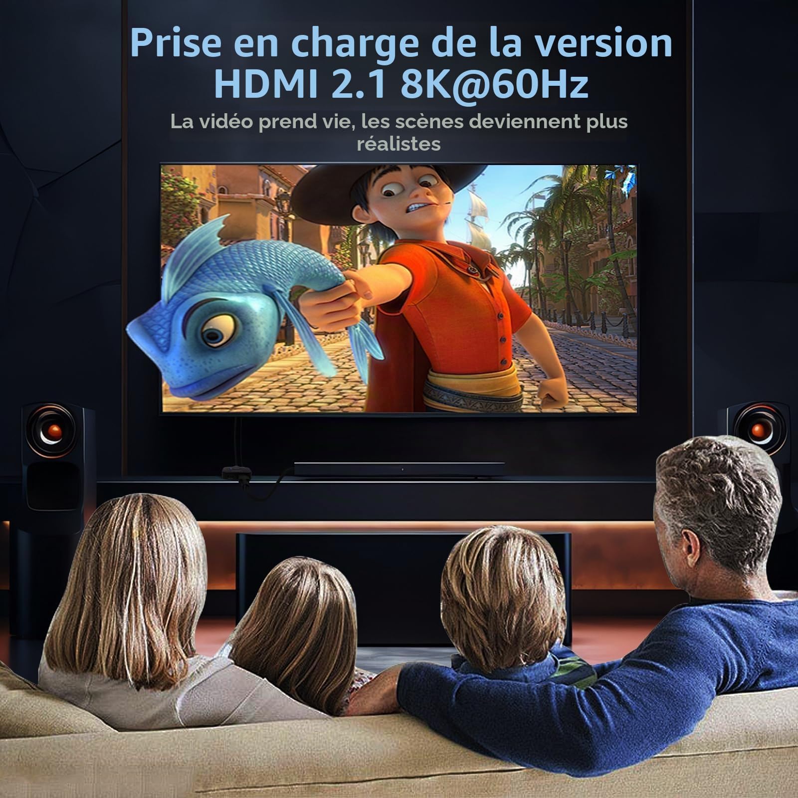 Switch HDMI 8K 60Hz, 4K 120Hz Répartiteur Commutateur 2 Entrées 1 Sortie, Splitter HDMI 2.1 Bi-Direction, Compatible avec PS5 PS4 Xbox Lecteur Blu-Ray PC