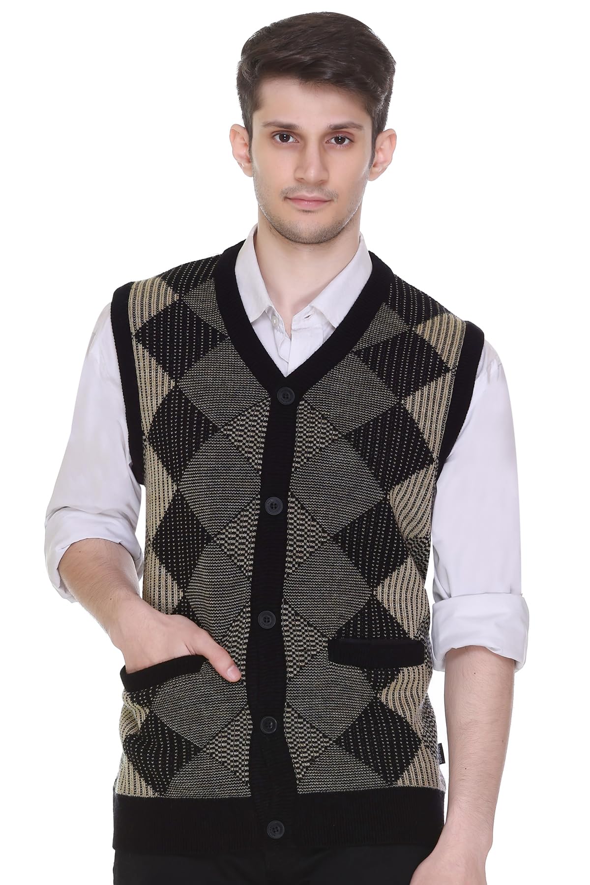 GODFREYV Neck Cardigans for Men - Woolen Sleeveless Sweater for Man Winter Wear