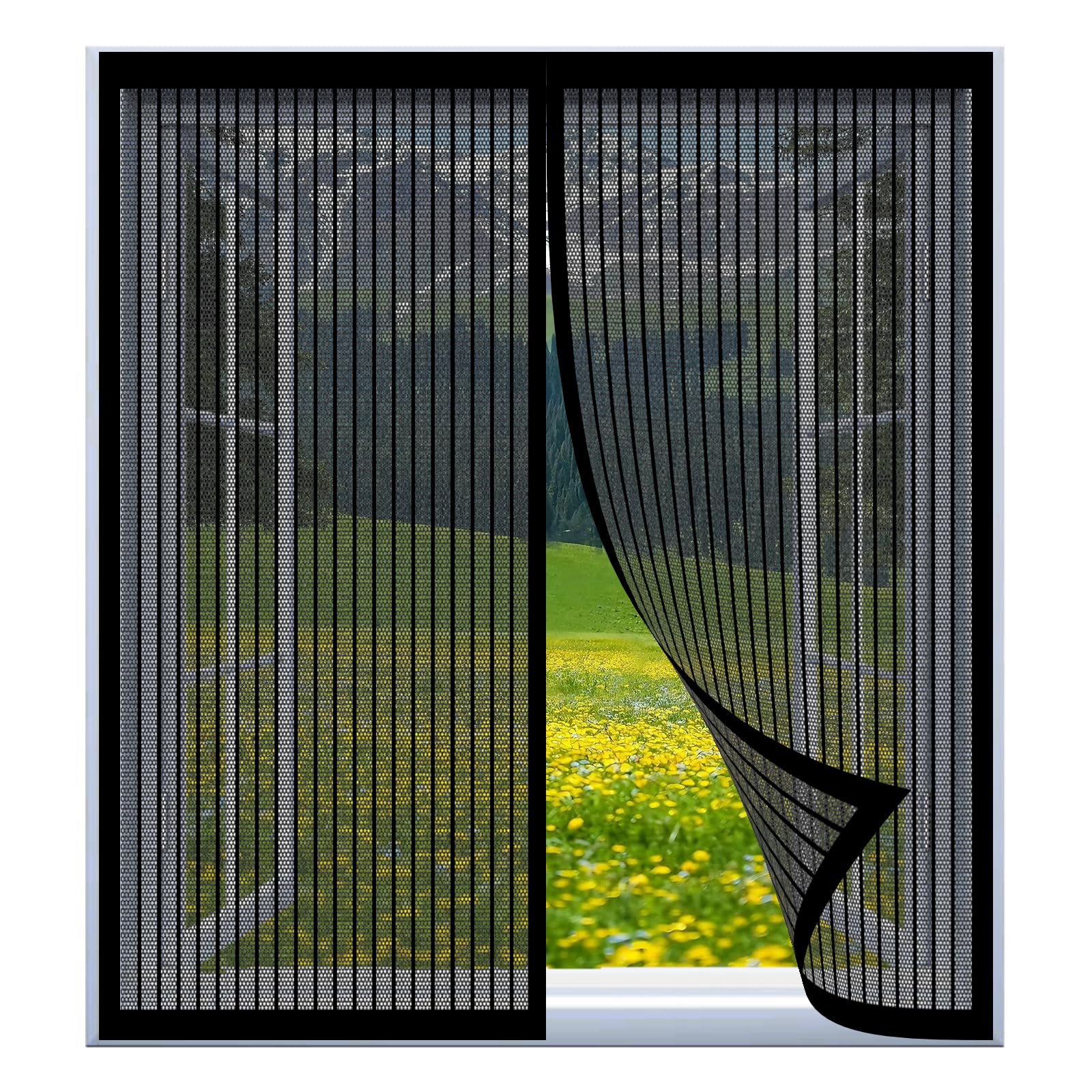 Yuanwan Black Magnetic Fly Screens 79 X 127 Cm Easy Installation No Drilling Or Screwing Magnetic Curtain For Fly Proof Window Door For Windows Nets To Keep Bugs Out,
