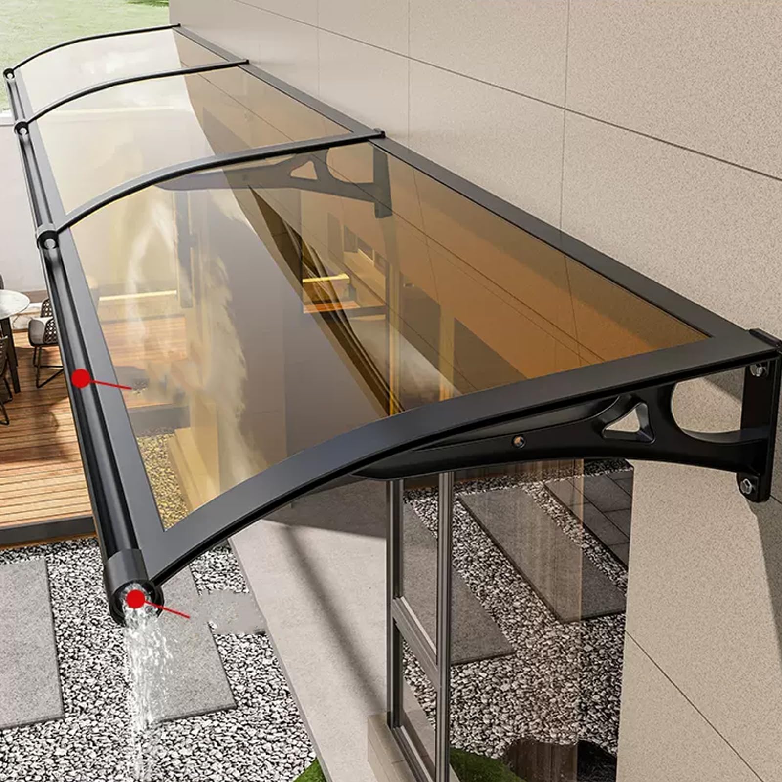 Zhaomi B Door Canopy, Front Door Awning, Outdoor Porch Awning, Clear Polycarbonate Solid Panel With Large Gutter, Quietly Extendable, Suitable For Roof/Patio/Window/Porch (Black) (60X300cm/24X118in,)