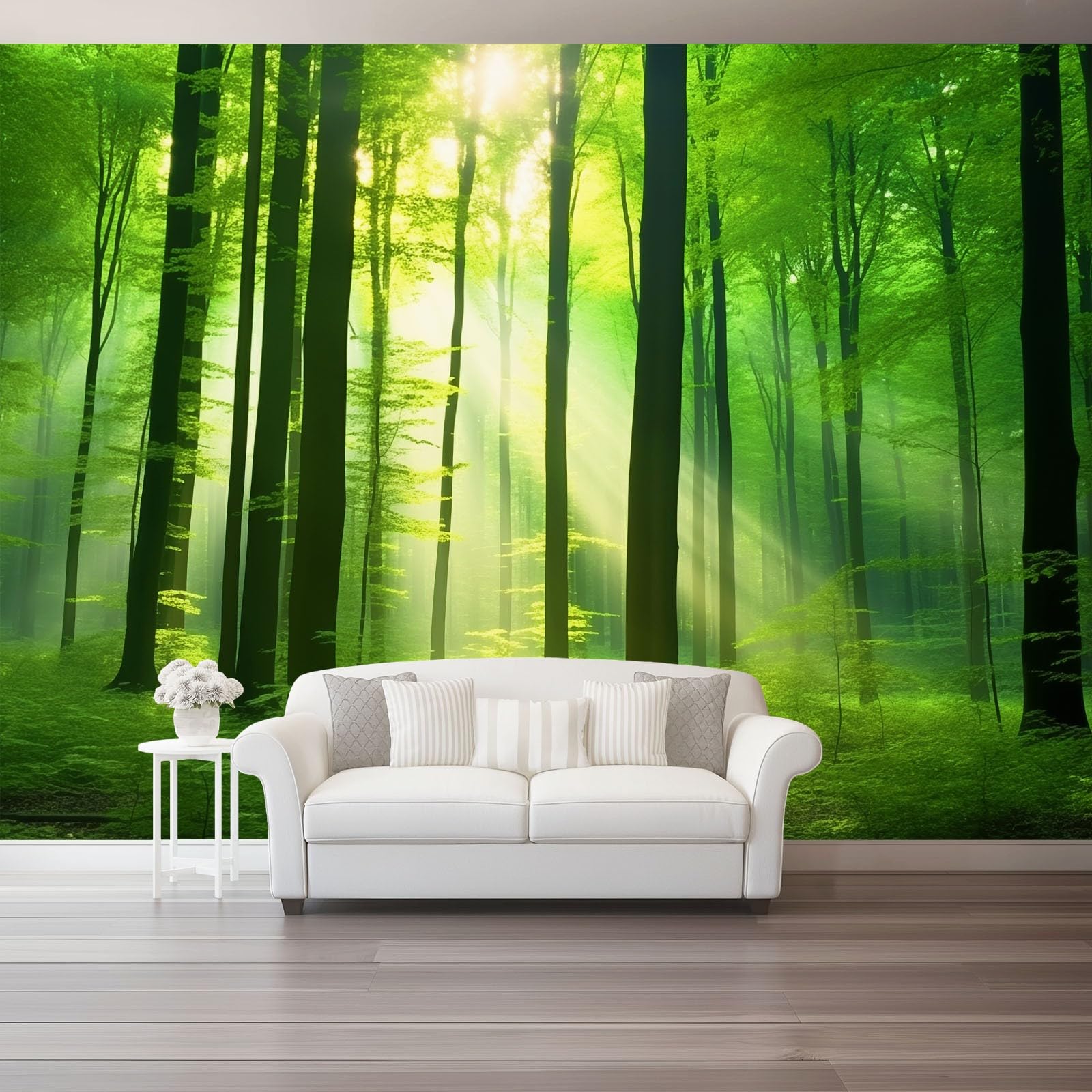 Fototapeta, wzór drzew, 400 x 280 cm, włóknina, sztuka ścienna, mural zielony, naturalny las, tapeta do sypialni, salonu, łazienki, dorosłych, nie odkleja się i nie przykleja