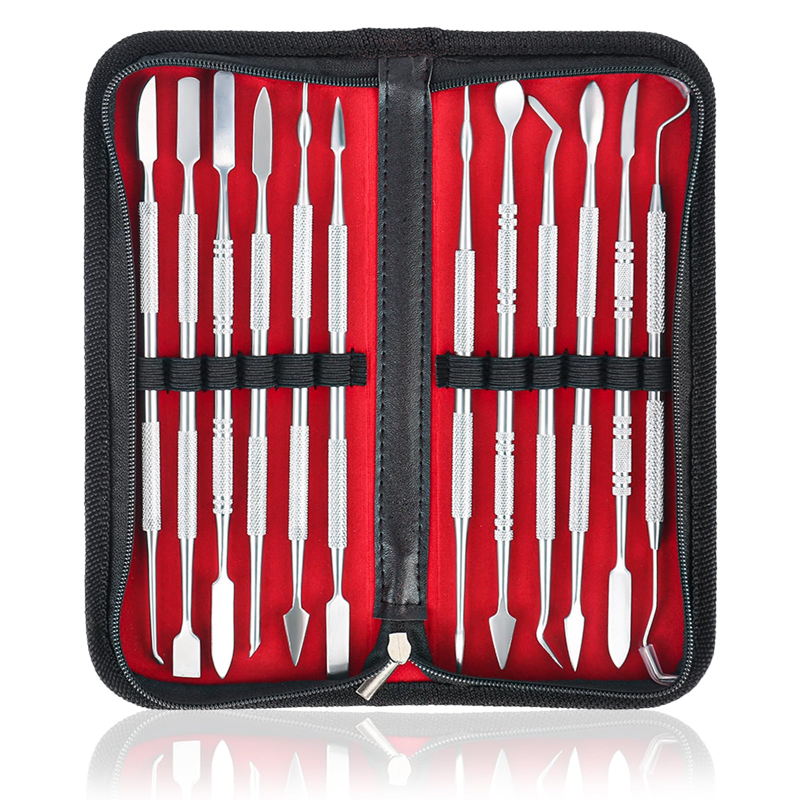 YYTECH 12PCS Wax Carvers Tools, Double-Ended Stainless Steel Wax Clay Sculpting Carving DIY Tools Kit, Wax Carving Tools, Sculpting Tools, Spatula Chisel Carver Set and Carrying Case for Sculpting