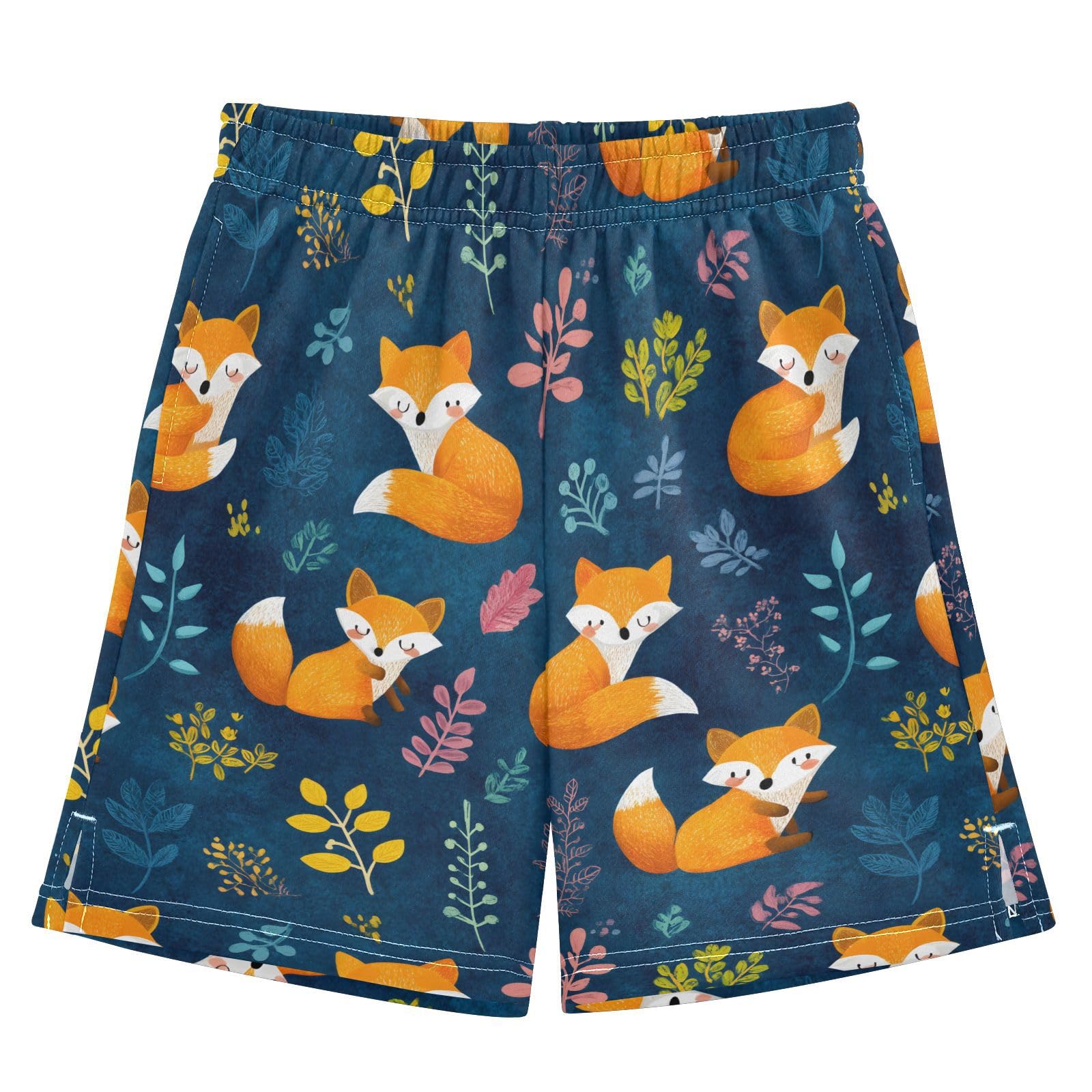 boy Shorts Orange Fox Pattern Youth Athletic Shorts for Boys and Girls 10-11 Y