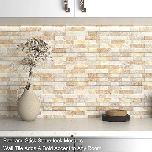 Miniatura 4 de BeNice Adhesivos para azulejos de cocina, ladrillo 3D mate, azulejos adhesivos de mosaico lineal para baño, ducha, pared, chimenea (5 unidades,