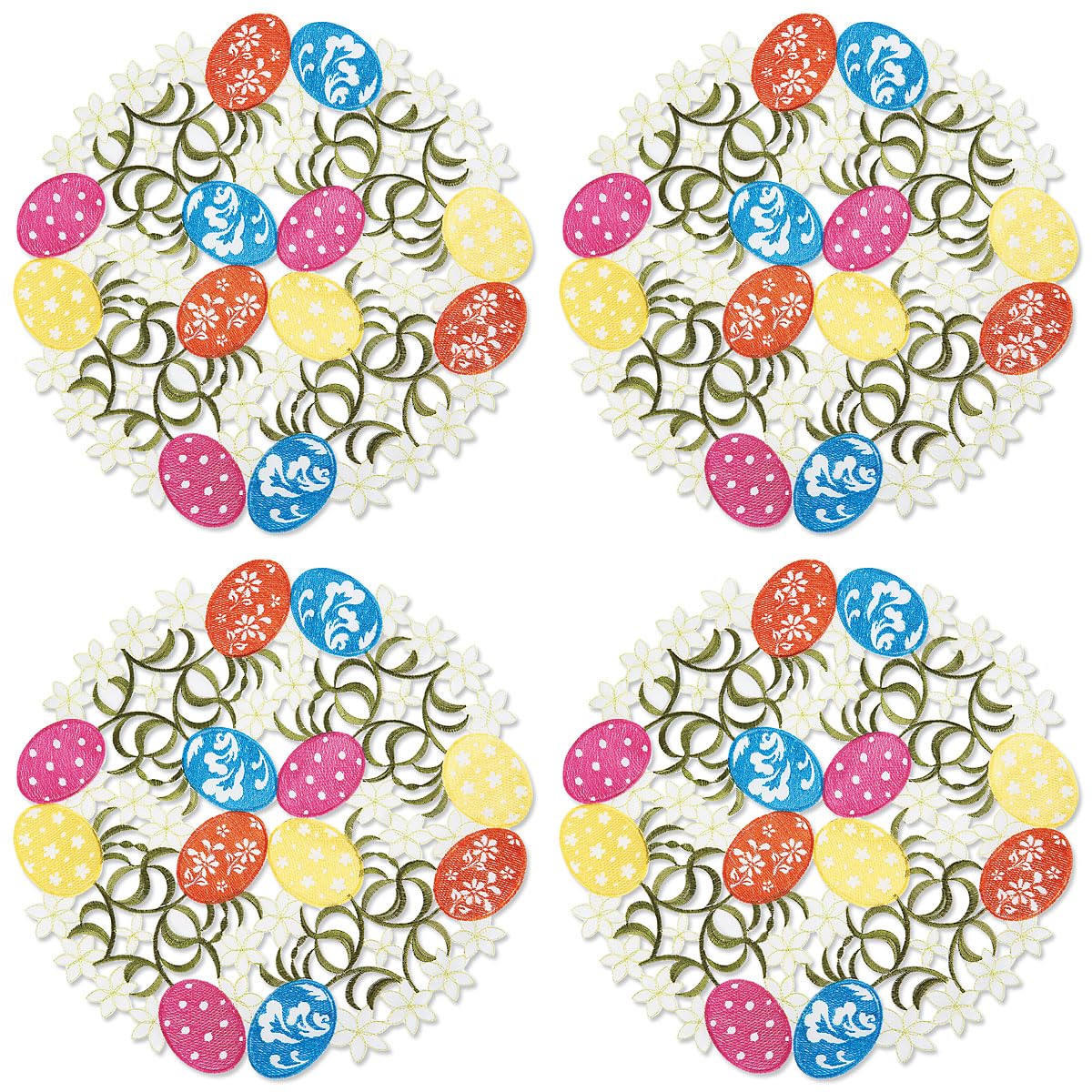 Current Easter Eggs Cutwork Embroidered Placemats - 14-Inch Easter Indoor & Outdoor Dining Decorations, Embroidered Home Decor, Holiday Centerpiece, Machine Washable Polyester, Pack of 4