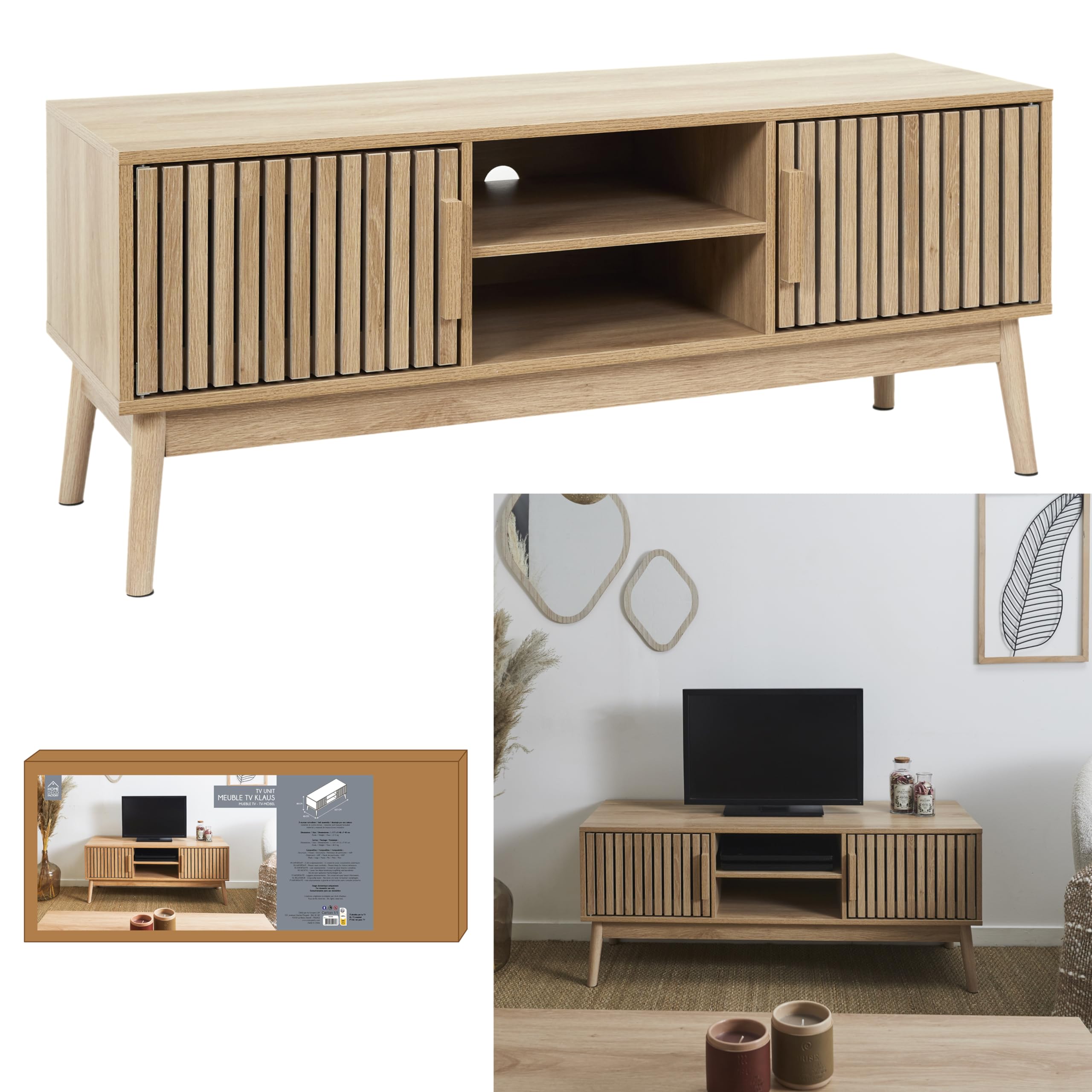 HOME DECO FACTORY, HD0088, TV bassa, modello Klaus, collezione Natural Crush, mobili contemporanei, mobili, TV, 117 x 48 x 40 cm, Marrone