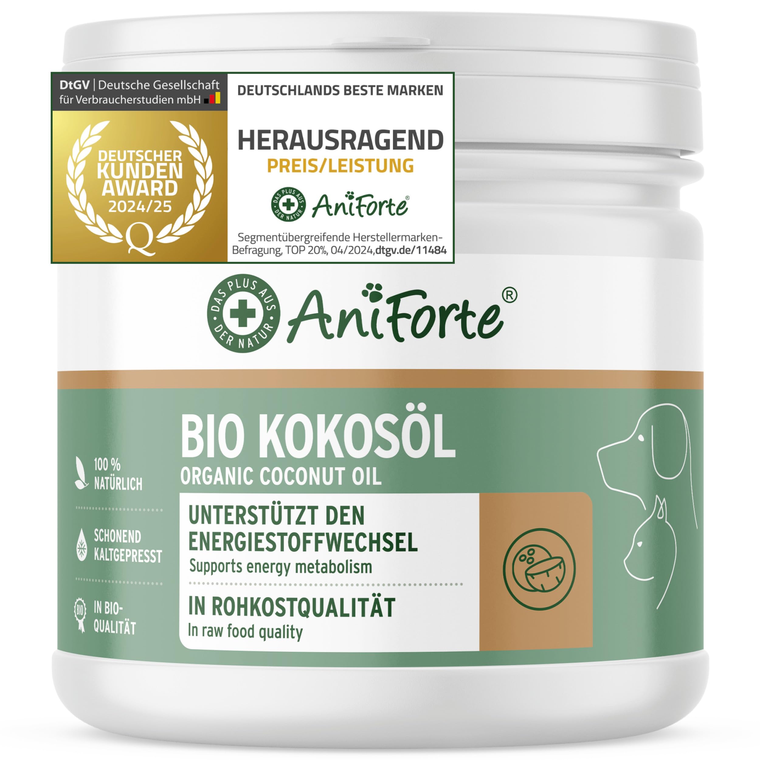 AniForte Aceite de coco orgánico para perros y gatos 400 ml