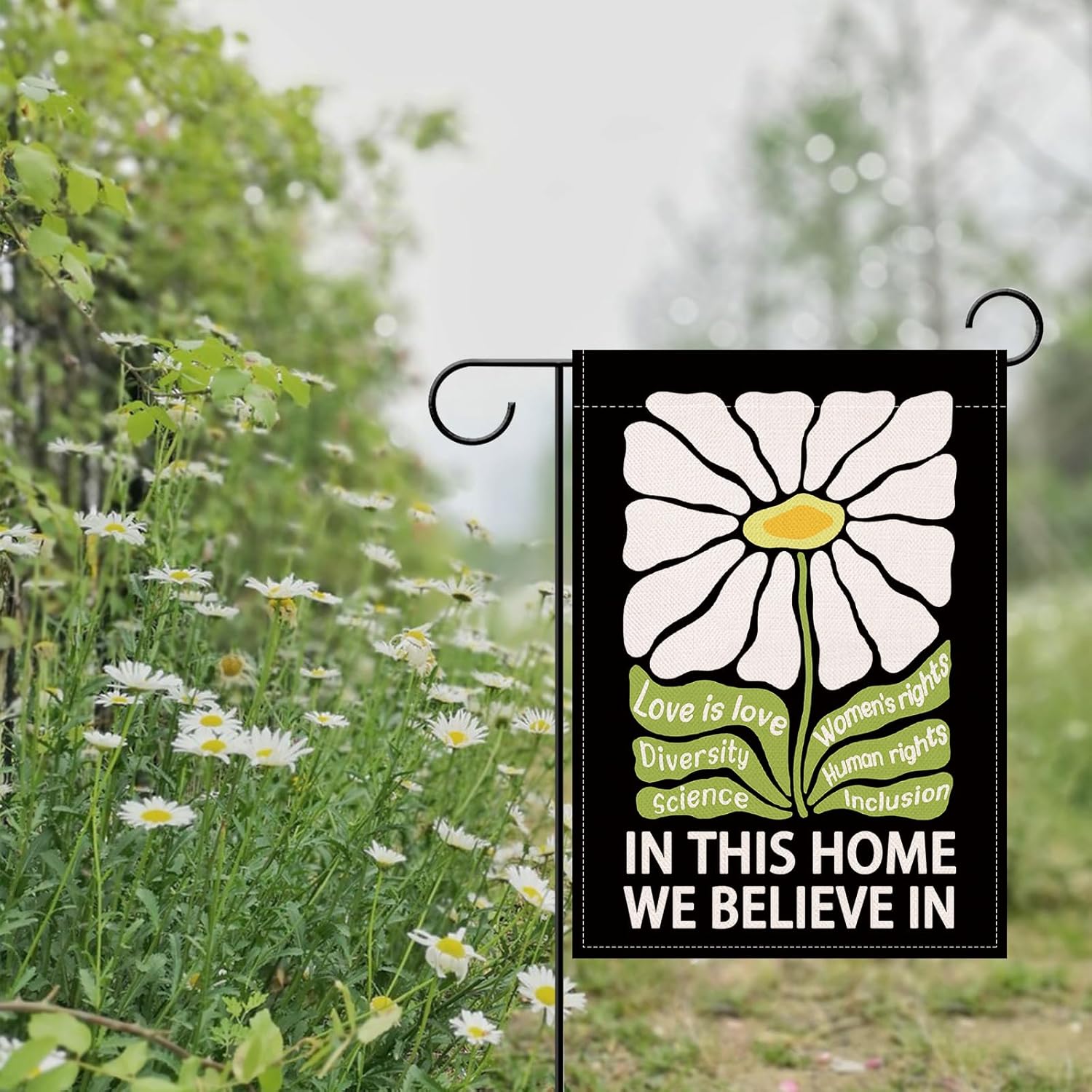 Artofy in This Home We Believe in Daisy Small Decorative Garden Flag, Women's Rights Human Rights Love is Love Diversity Yard Outside Decor, Peace Equality Outdoor Decoration Double Sided 12 x 18 - Image 6