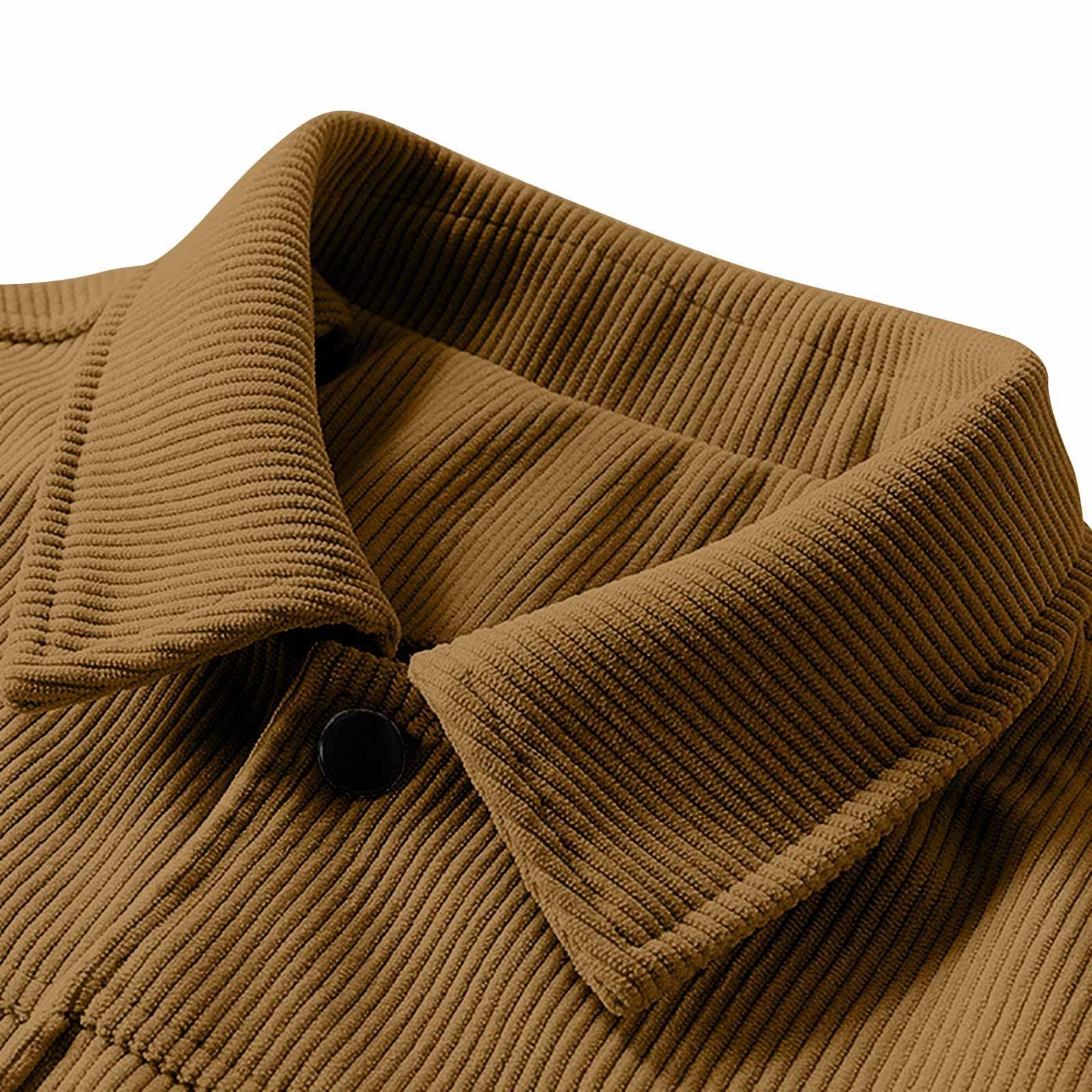 Giacca da uomo in velluto a coste con bottoni, a maniche lunghe, casual, leggero, da lavoro, termica, alla moda, retrò, con risvolto per l'inverno e l'autunno
