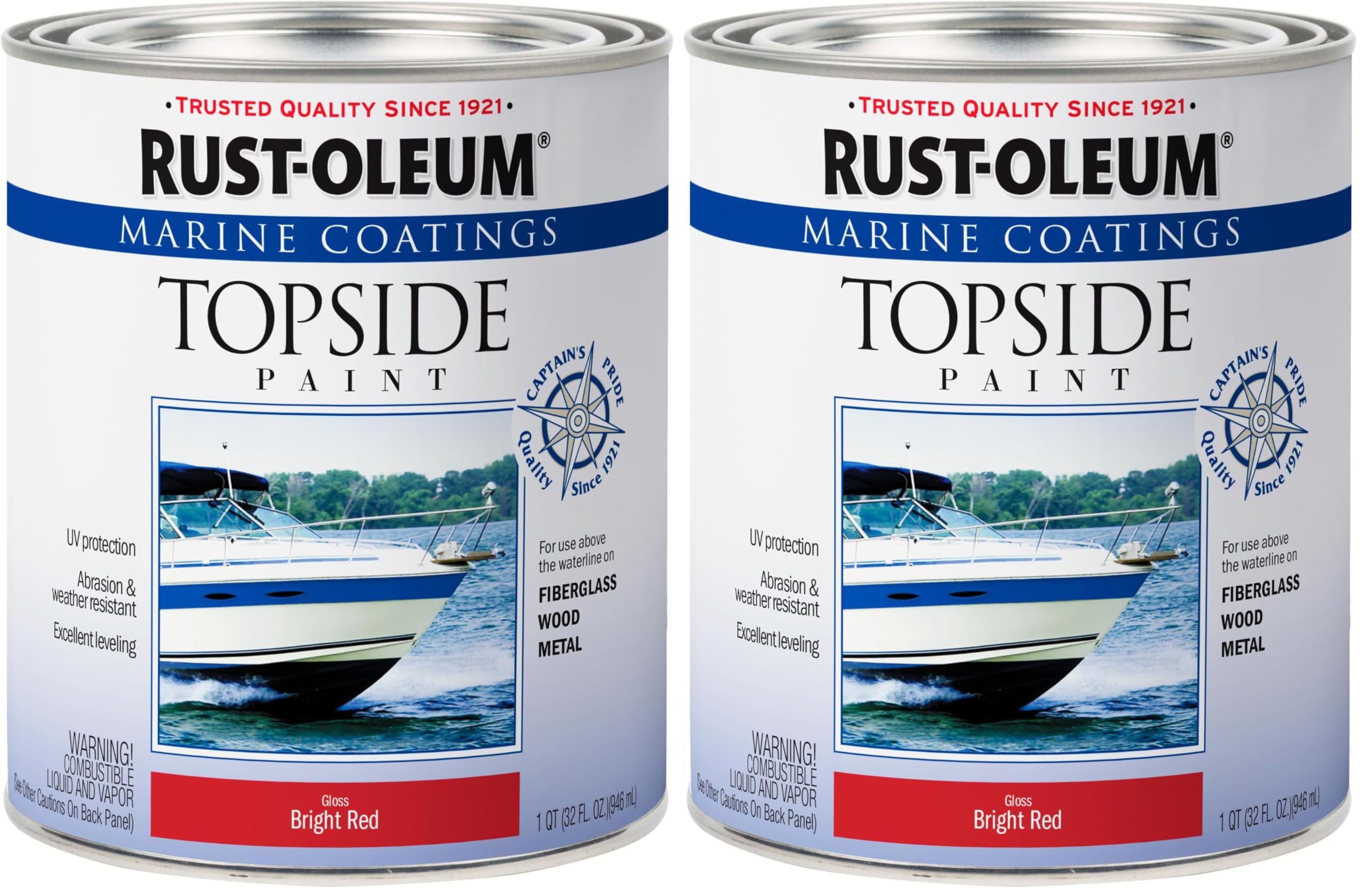 Rust-Oleum, Bright Red 207004 Marine Coatings Topside Paint, Quart, 32 Fl Oz (Pack of 2), 11