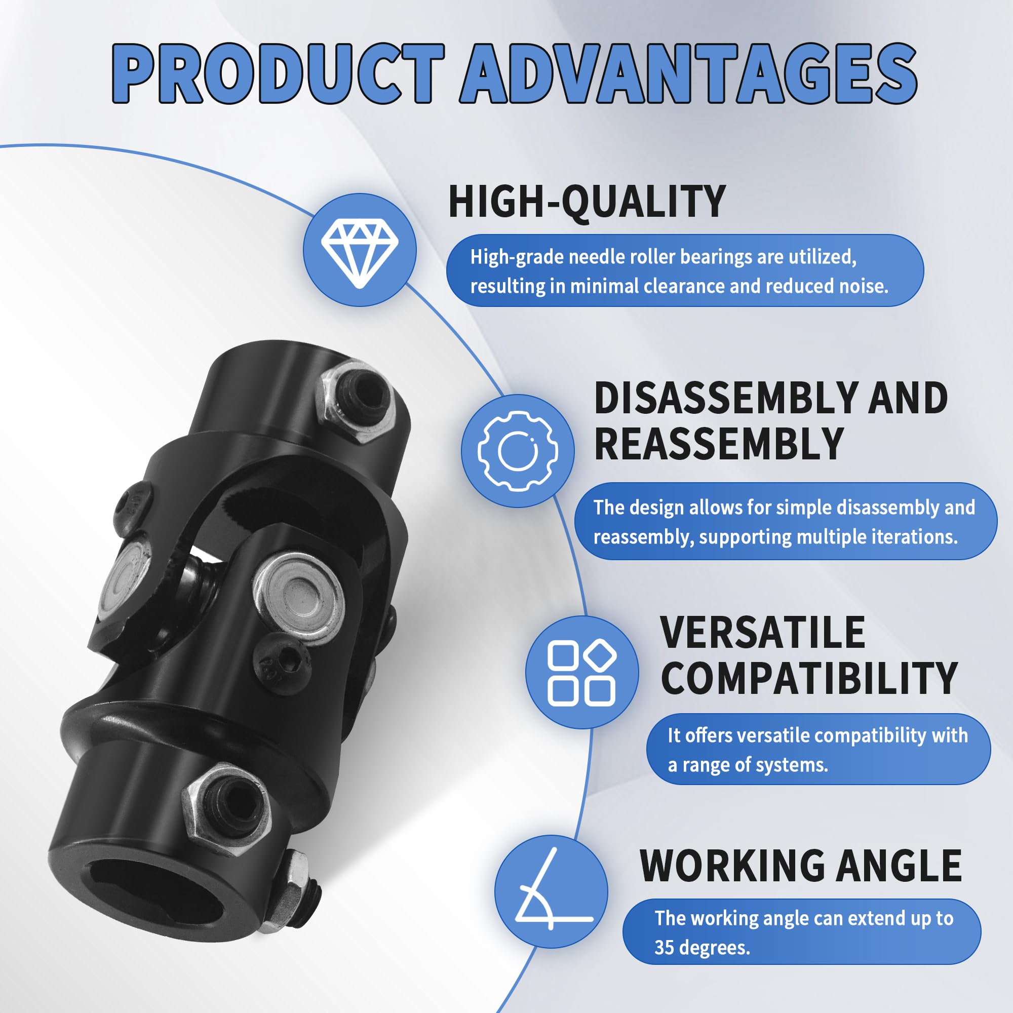 1 DD To 3/4 36 Spline Universal Steering Shaft Single U-Joint Coupler Black - Foto 7