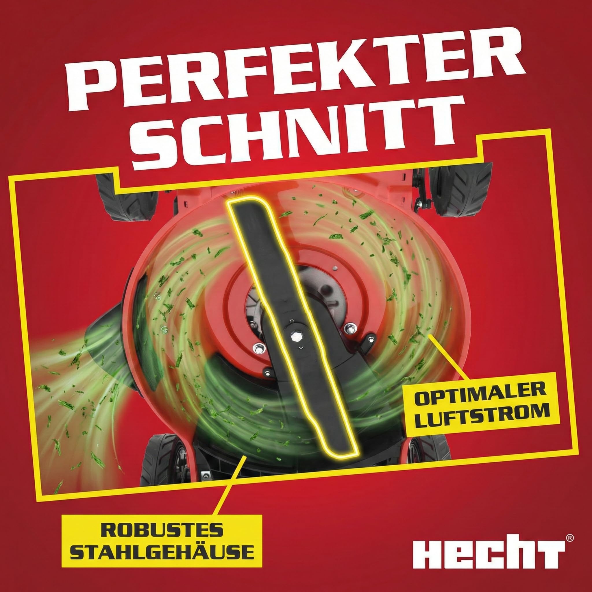 HECHT Benzin Rasenmäher 51 cm mit Antrieb 5,2 PS | 5-in-1 Mulchfunktion, Seitenauswurf, 70L Fangkorb, Benziner für Gärten bis 1500 m²