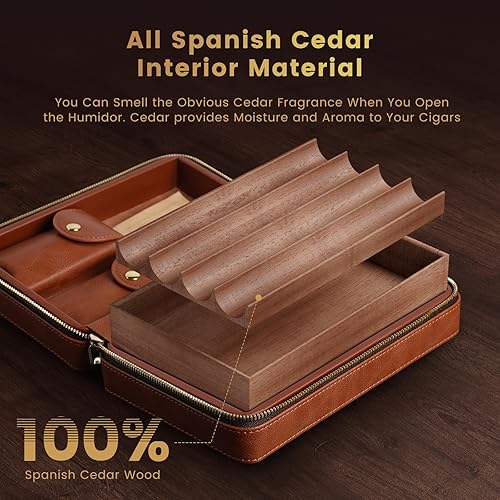 Miniatura 6 de Humidor de cigarros portátil, funda de humidor de cigarros de viaje, capacidad para 4 puros, estuche de viaje hecho a mano con cortador de puros,