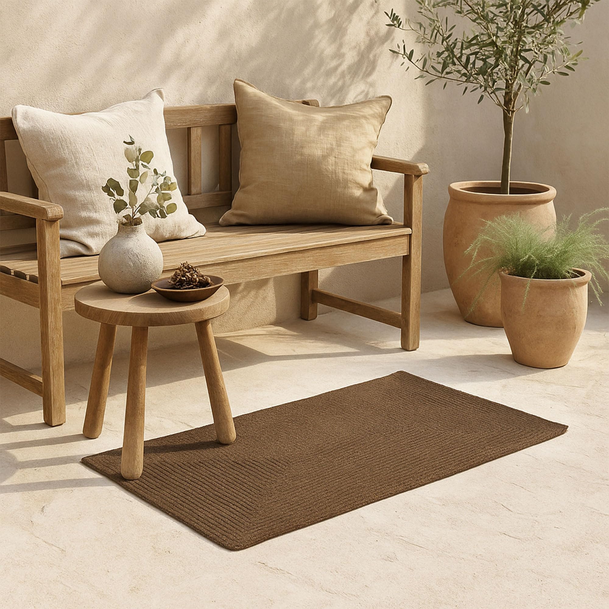 HAMID Alfombra Nansa Interior/Exterior Pet Reciclado – Lavable y Resistente al Agua – Ecológica y Sostenible – Ideal para Terraza, Jardín o Salón (110x60cm, Marrón)