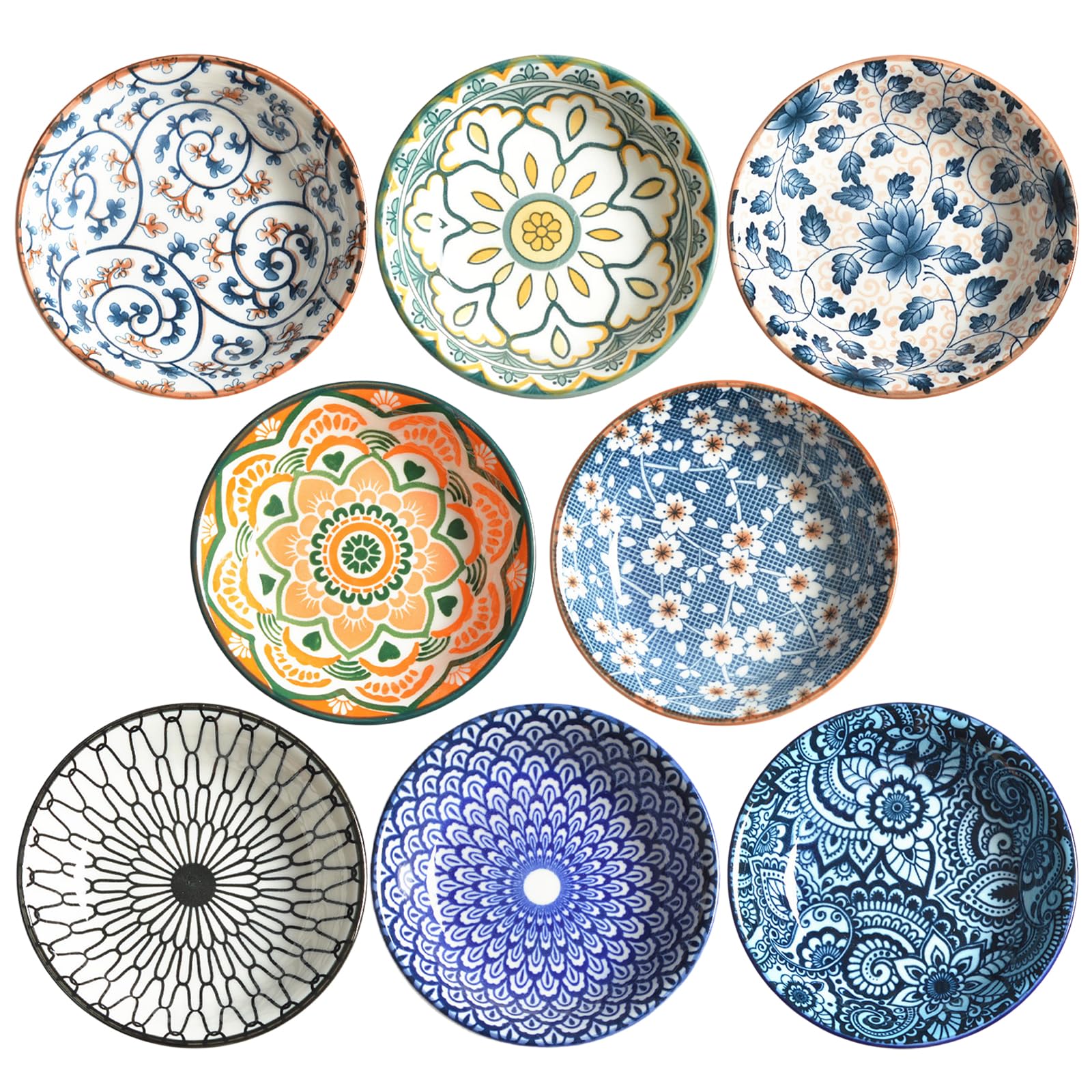 8 ciotole da dessert in ceramica, ciotole per tapas, ciotole per spezie, piccole ciotole per salse, in porcellana, set piatto in ceramica, piccole ciotole in ceramica, soia, spezie (stile casuale)