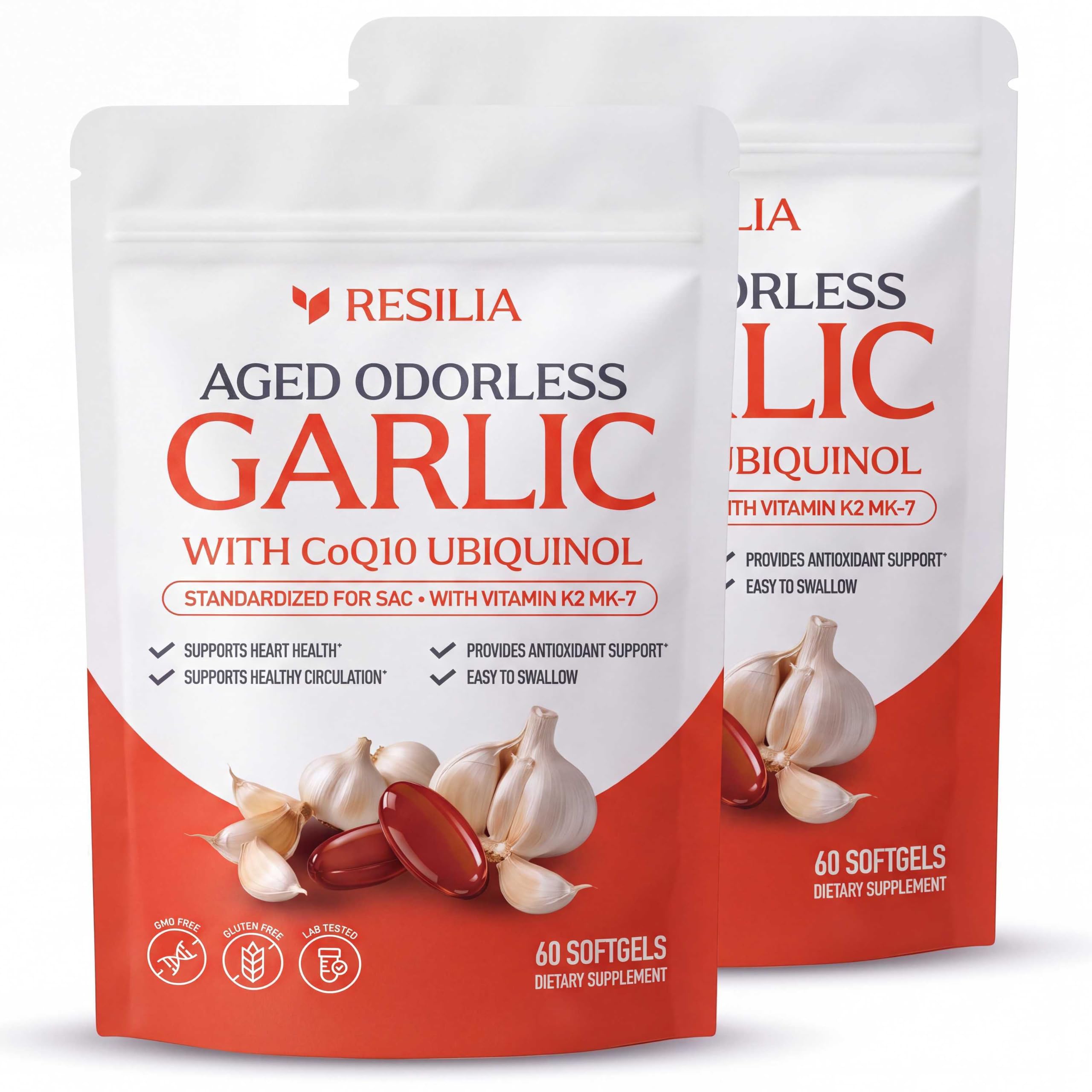 Resilia Odorless Aged Garlic Softgels (180 Count) | 600mg Aged Garlic Per Serving | with CoQ10 Ubiquinol & Vitamin K2 (MK-7) | Dietary Supplement — Amazon image 10