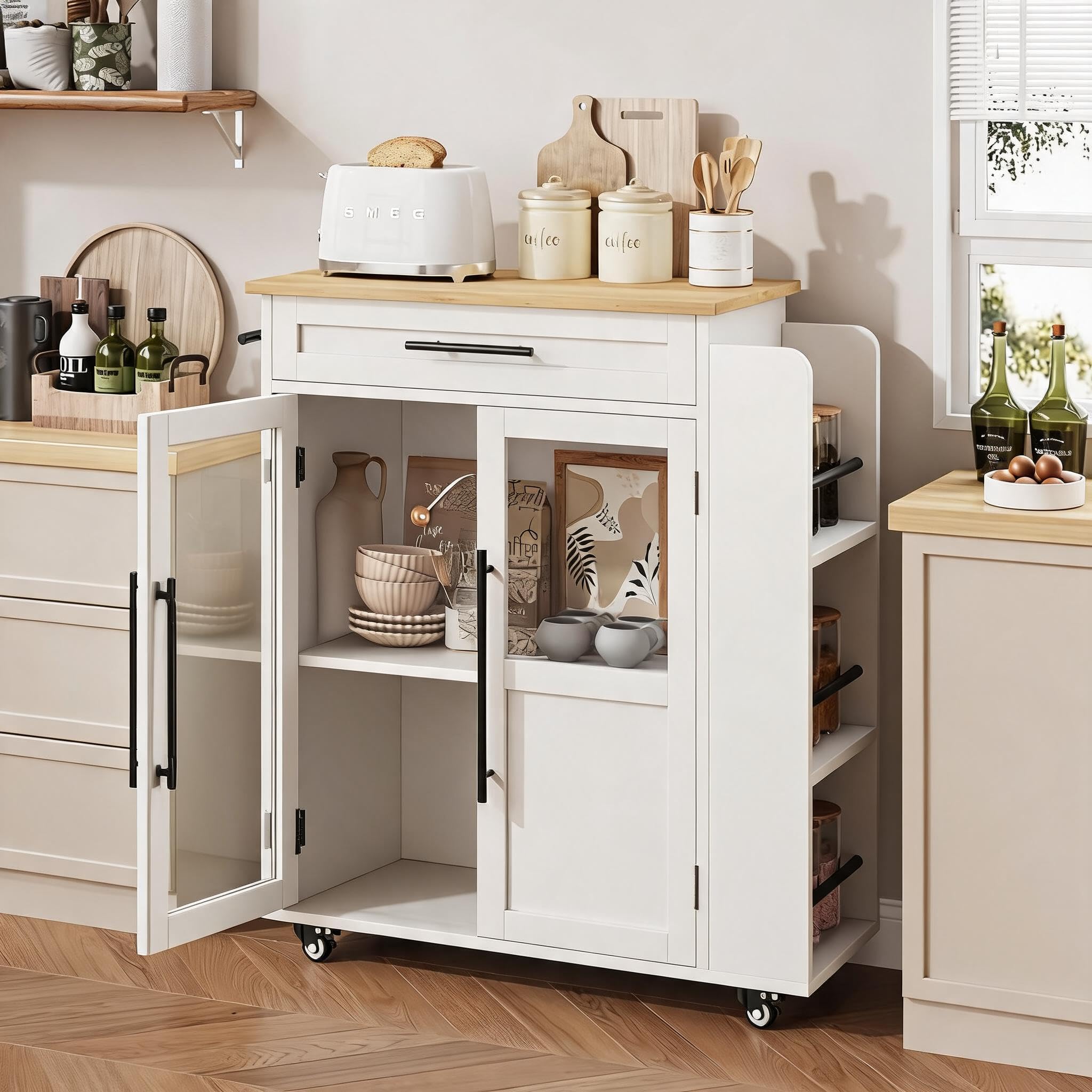 Garvee Carrello Isola Cucina con Piano in Legno, 74 x 38 x 78 cm
