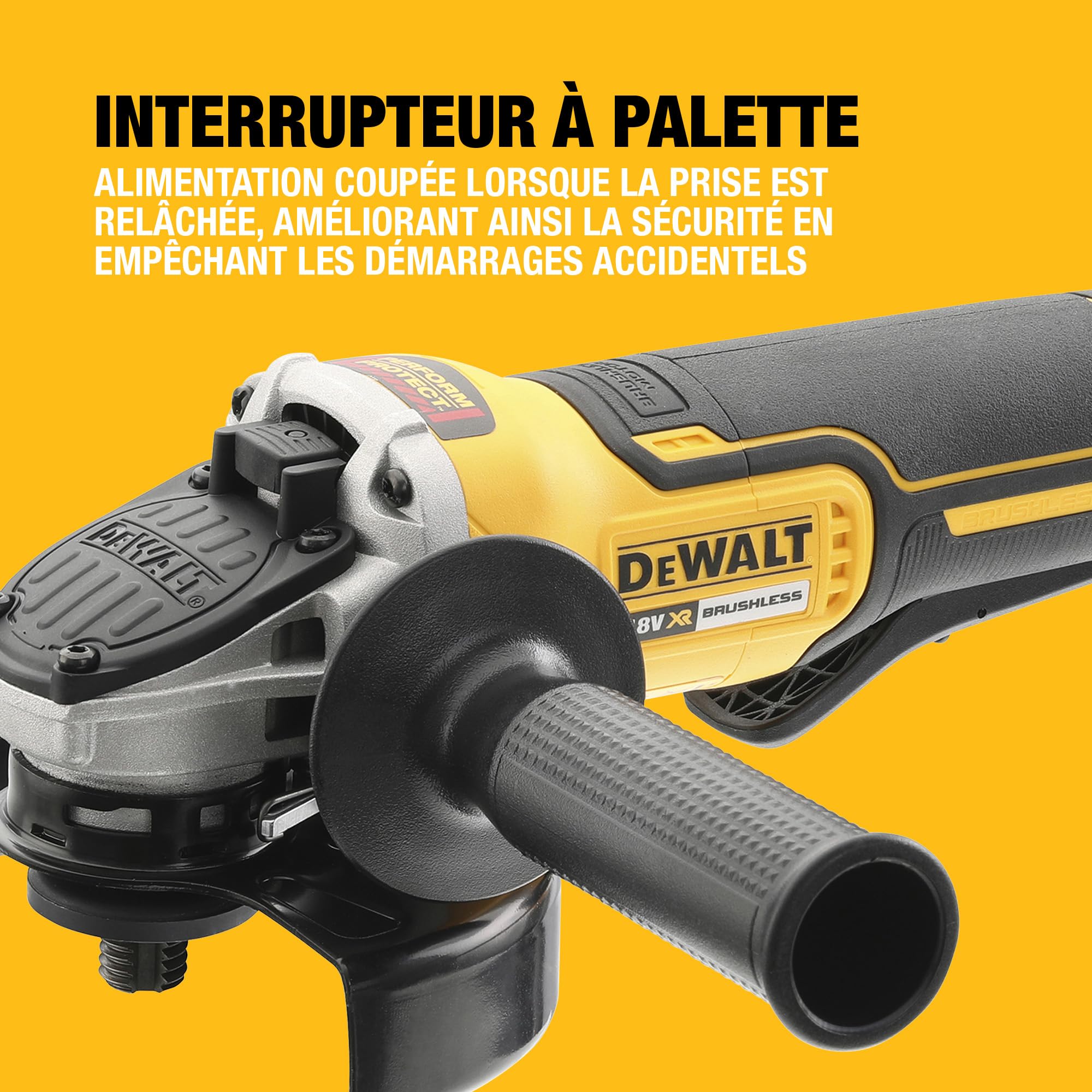 DEWALT - Meuleuse d'angle Brushless XR 18V 125mm, à interrupteur à palette, avec poignée latérale et coffret TSTAK, livré sans batterie, DCG406NT-XJ