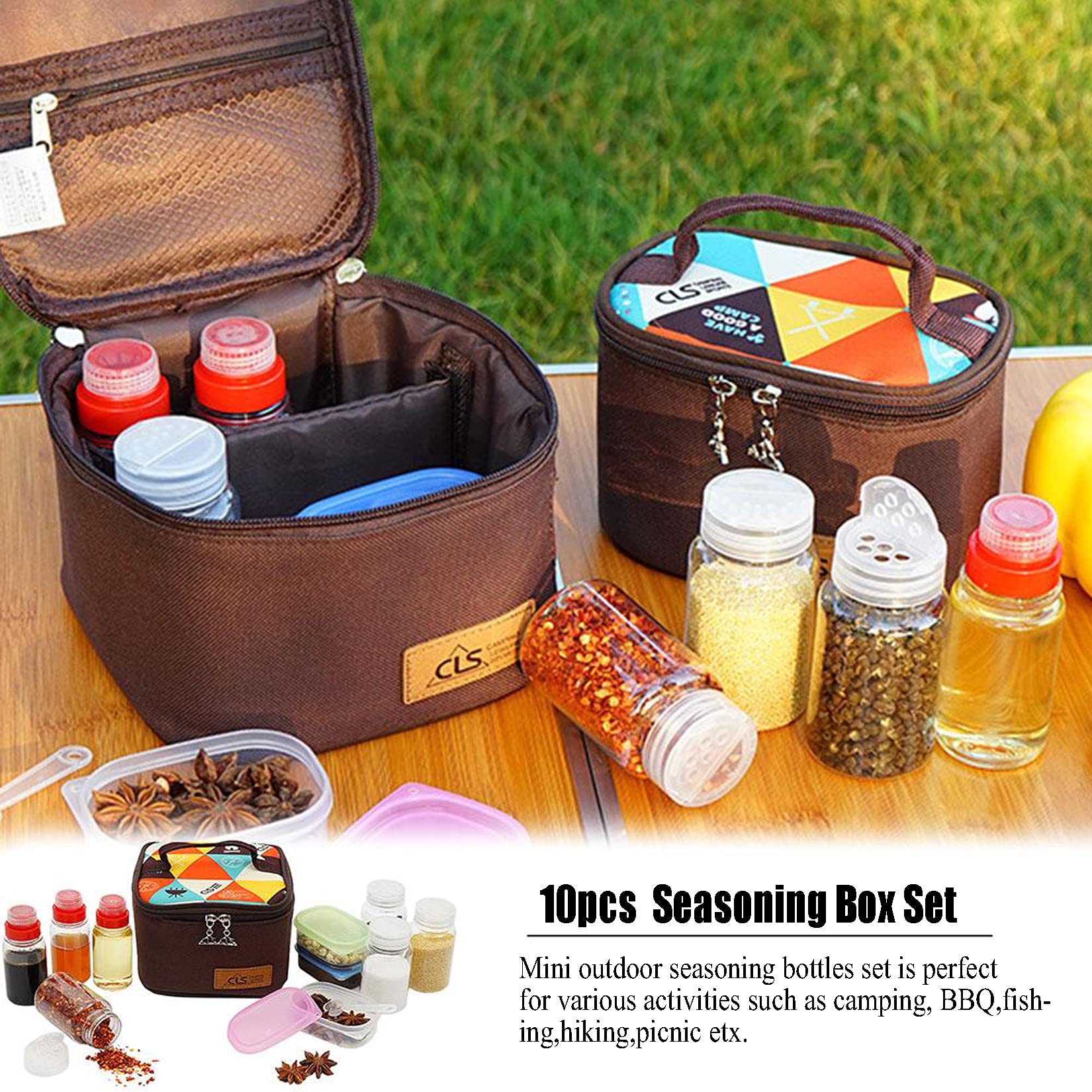 RoseFlower Set di Bottiglie per Condimento All'aperto, 10 Pz/set Barattoli Spezie Portatile campeggio Condimento e Aceto Contenitore con Borsa per Il Trasporto per Barbecue Viaggio Cucina