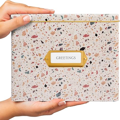 Vista 11 de Jot & Mark Juego de caja organizadora de tarjetas de felicitación, caja de lata decorativa para recetas, separadores de pestañas, tarjetas de Meadow