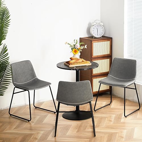 HeuGah Juego de 2 sillas de comedor de piel sintética, sillas de cocina y comedor de 18 pulgadas, sillas de comedor modernas de mediados de siglo