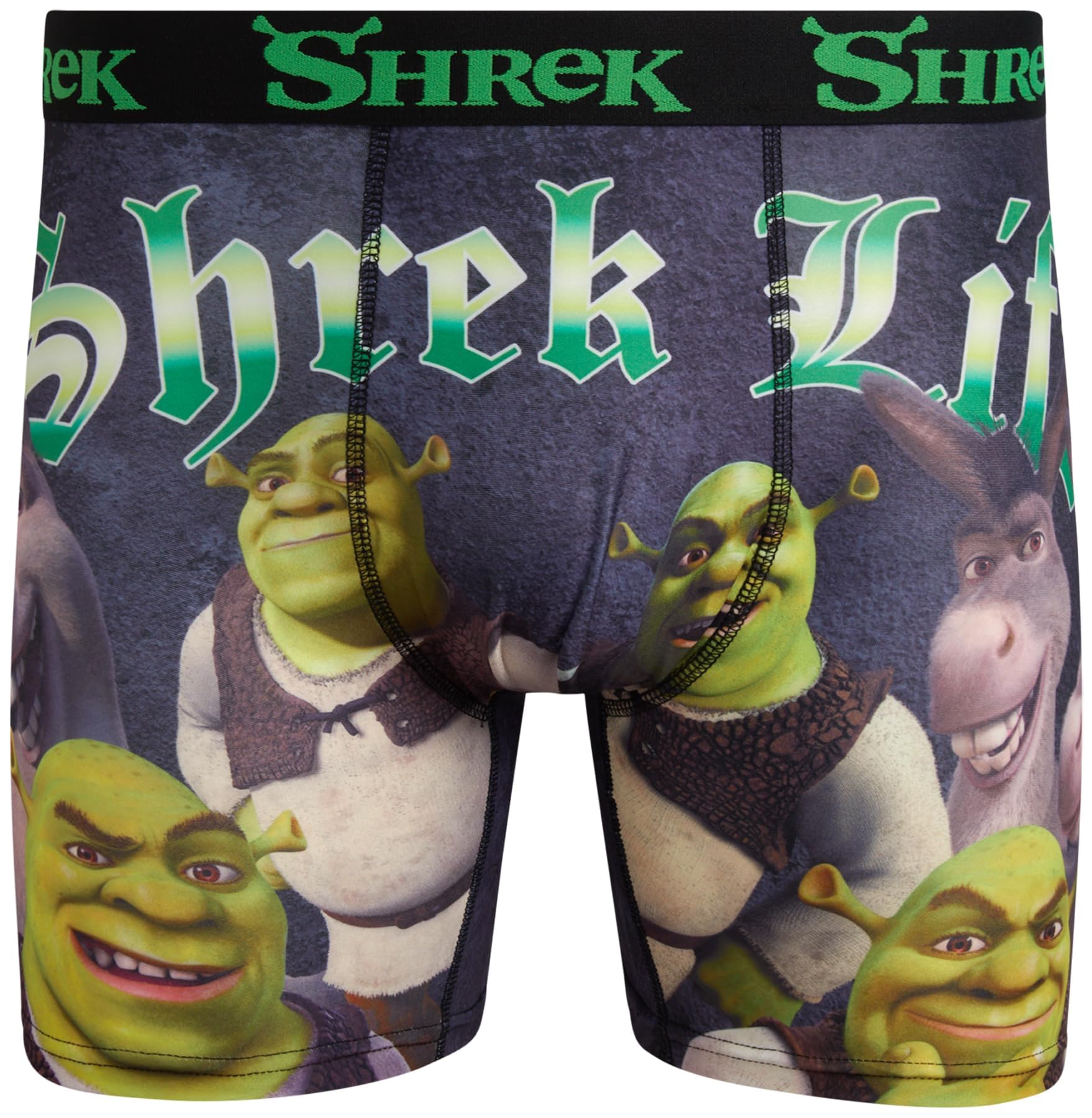 COCO BRANDS Shrek Men's Boxer Briefs - No Fly, Anti-Chafing Stitching, Comfort Shaped/Cotton Lined Crotch, Shrek Life Boxer/Green, L