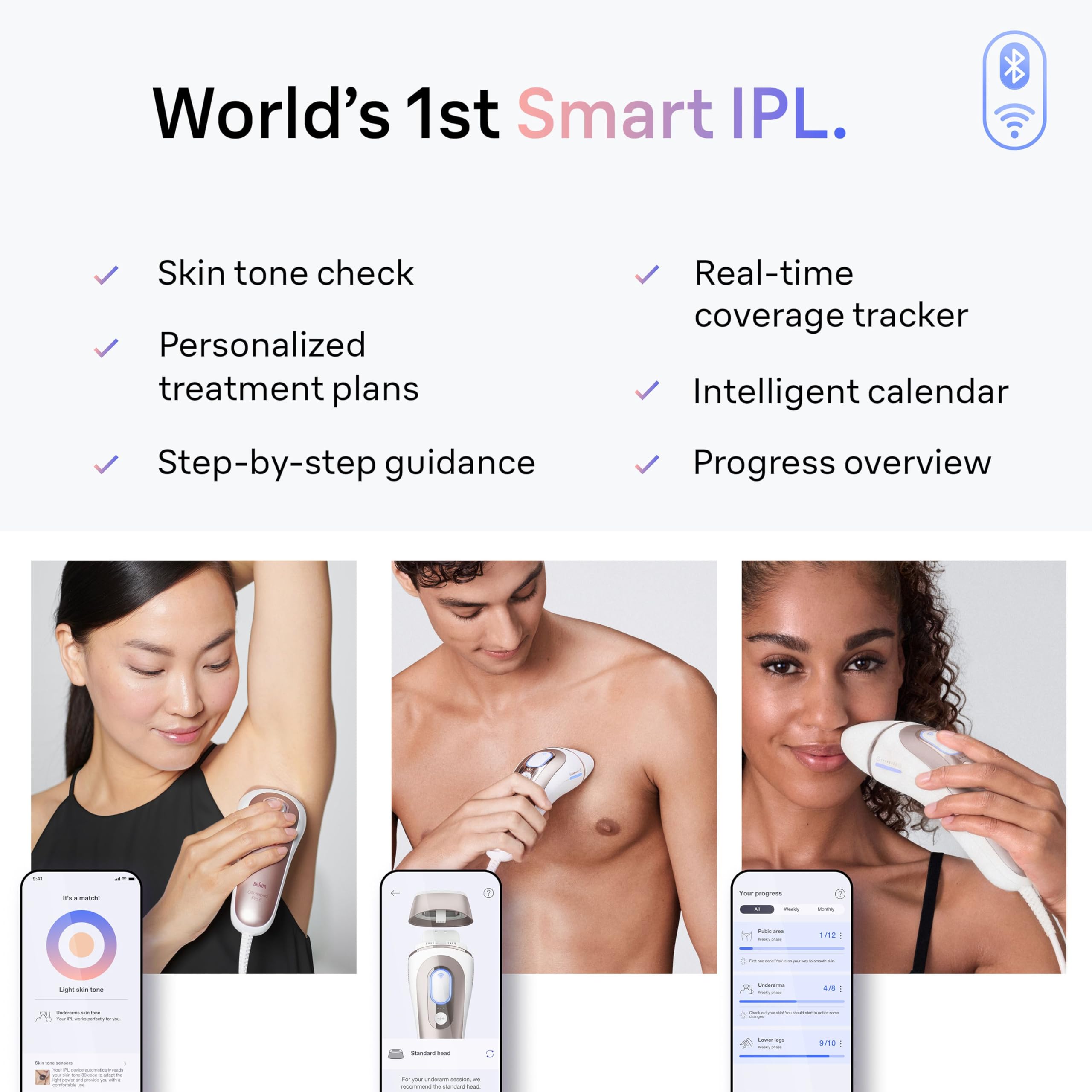 Braun Smart IPL, Skin i·Expert Pro 7, VOGUE's Best Hair Removal Device, IPL Hair Removal for Women and Men, Permanent Laser Hair Reduction At-Home, World's 1st Smart App, 4 Heads, IPL7387: White/Bronze