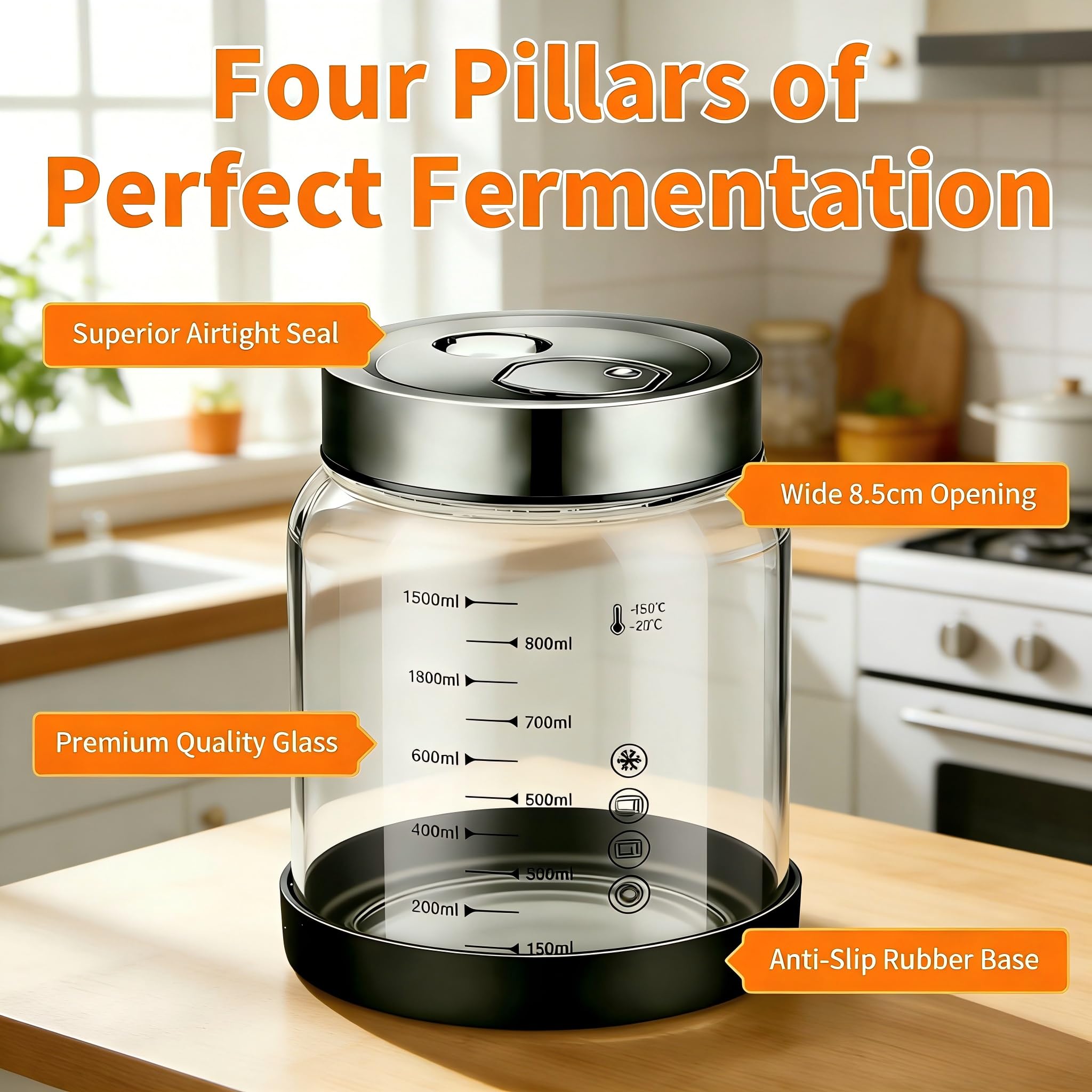 2 Stück x 1.5 L Bocal de Fermentation avec Couvercle: Kimchi Container avec Valve de Fermentation Pot Étanche pour Choucroute Légumes Kéfir et Pickles Maison