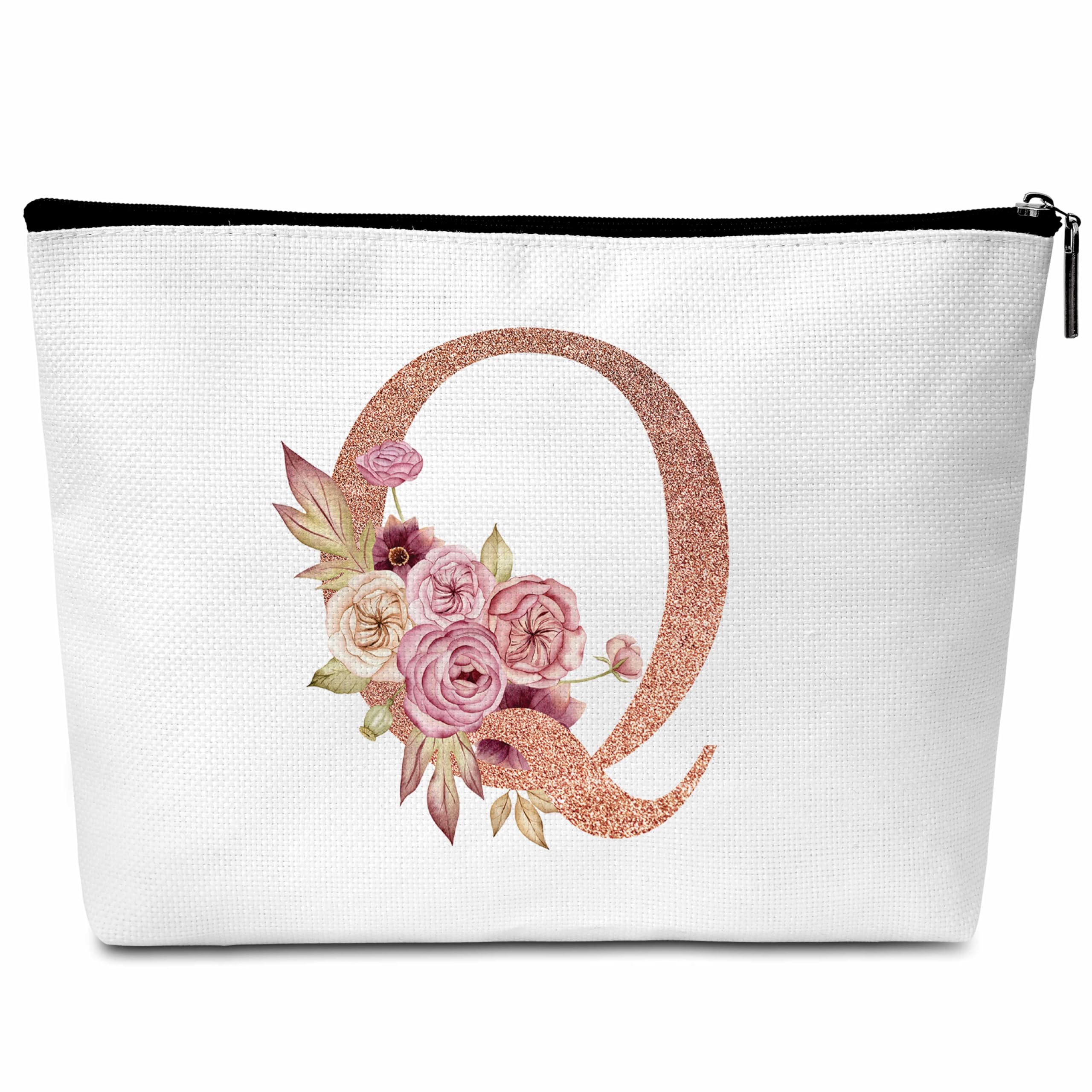 chanuanPersonalized Initial Makeup Bag, Q Monogram Makeup Bags, Boho Cosmetic Travel Toiletry Bag For Women, Birthday Gifts For Girls Teens Friend Bestie Sister Daughter Wife, 1 Pack(B17)