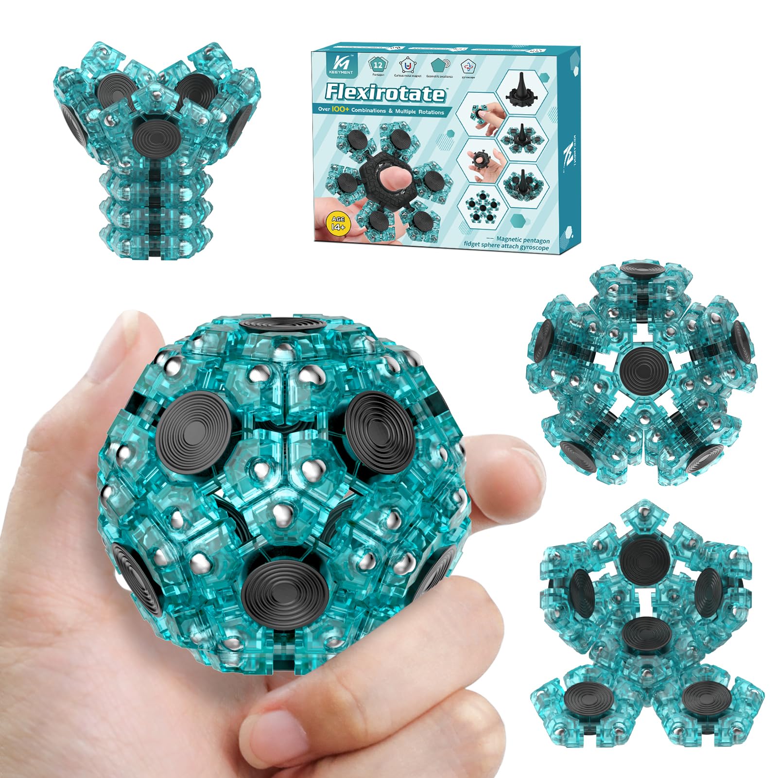 KEEYMENT Sphere Magnetic Fidget Toys Adults, Splicing & Turning Fidget Building Toy & Rotate Sensory Fidget Toy Set, Teen Boy Girl Gifts & ADHD Tool Desk Cool Gadgets Toys for Officee Stress Relief