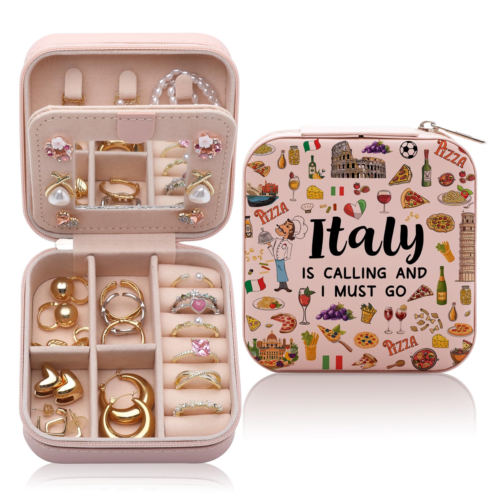 CEASQVAA Italy Travel Jewelry Box for Women, Italy Lover Themed Gifts for Traveller Women Friends, Italian Trip Essentials Small Travel Jewelry Case Organizer