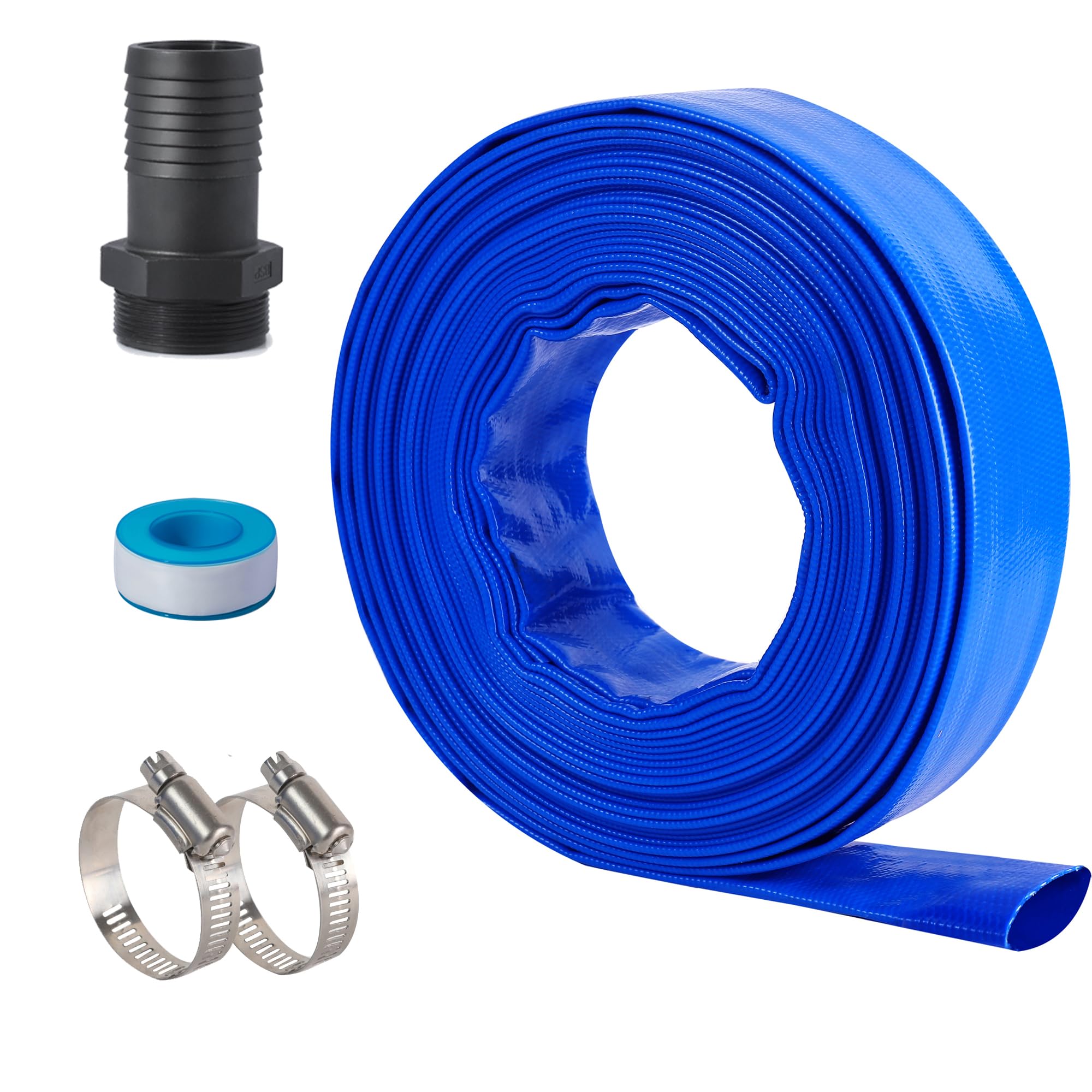 2" (Flat 3.4’’ width) x 50 FT Pool Backwash Hose Kit with Male NPT Adapter