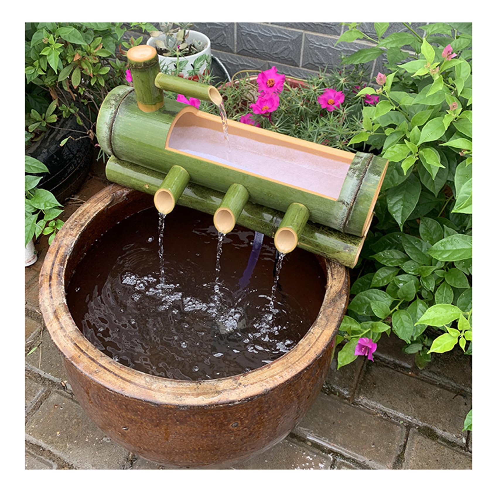 Fontana in bambù con Struttura a Goccia, Fontana da Giardino Zen, Fontana in bambù con Pompa a Dondolo, Decorazione da Giardino Giapponese, 50 cm