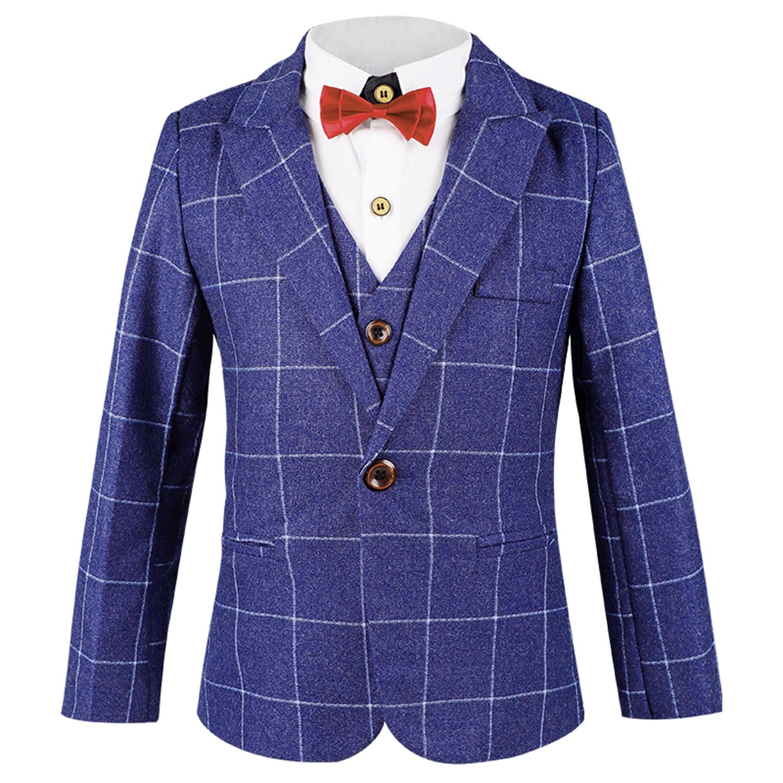 Generico 2026 Gilet Scozzese Autunno Inverno per Ragazzi Tre Pezzi Elegante Giacca con Gilet Pantaloni Cravatta Gentiluomo Outfit Quotidiano Scolastico