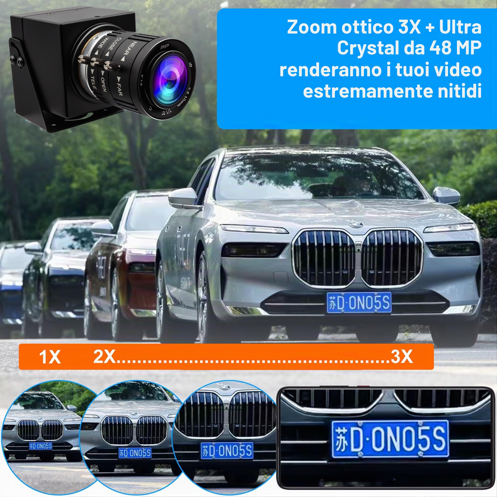 ELP Webcam USB da 48 MP 8K Ultra HD USB con zoom manuale 3.6-10mm 3X Cam per computer Lightburn Close Up per incisore laser Plug and Play per scansione documenti viso