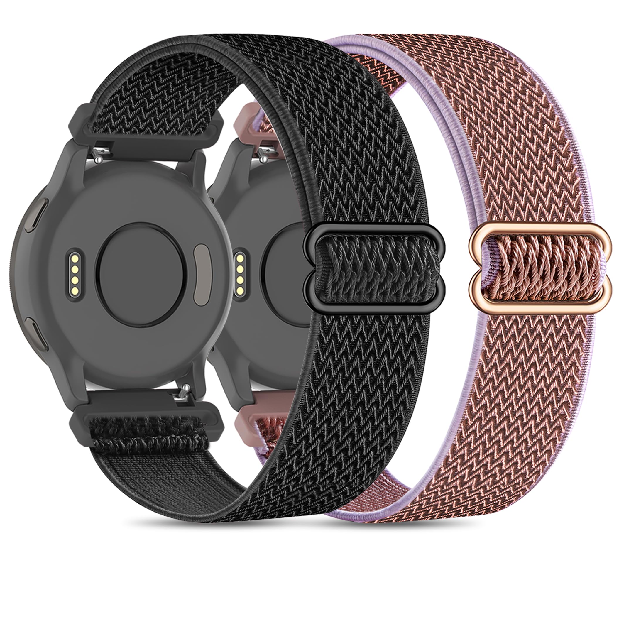 Kollody 2 Pack Stretchy Nylon Watch Bands Compatible with Garmin Vivoactive 5/6/Forerunner 55/165,20mm Soft Elastic Fabric Adjustable Replacement