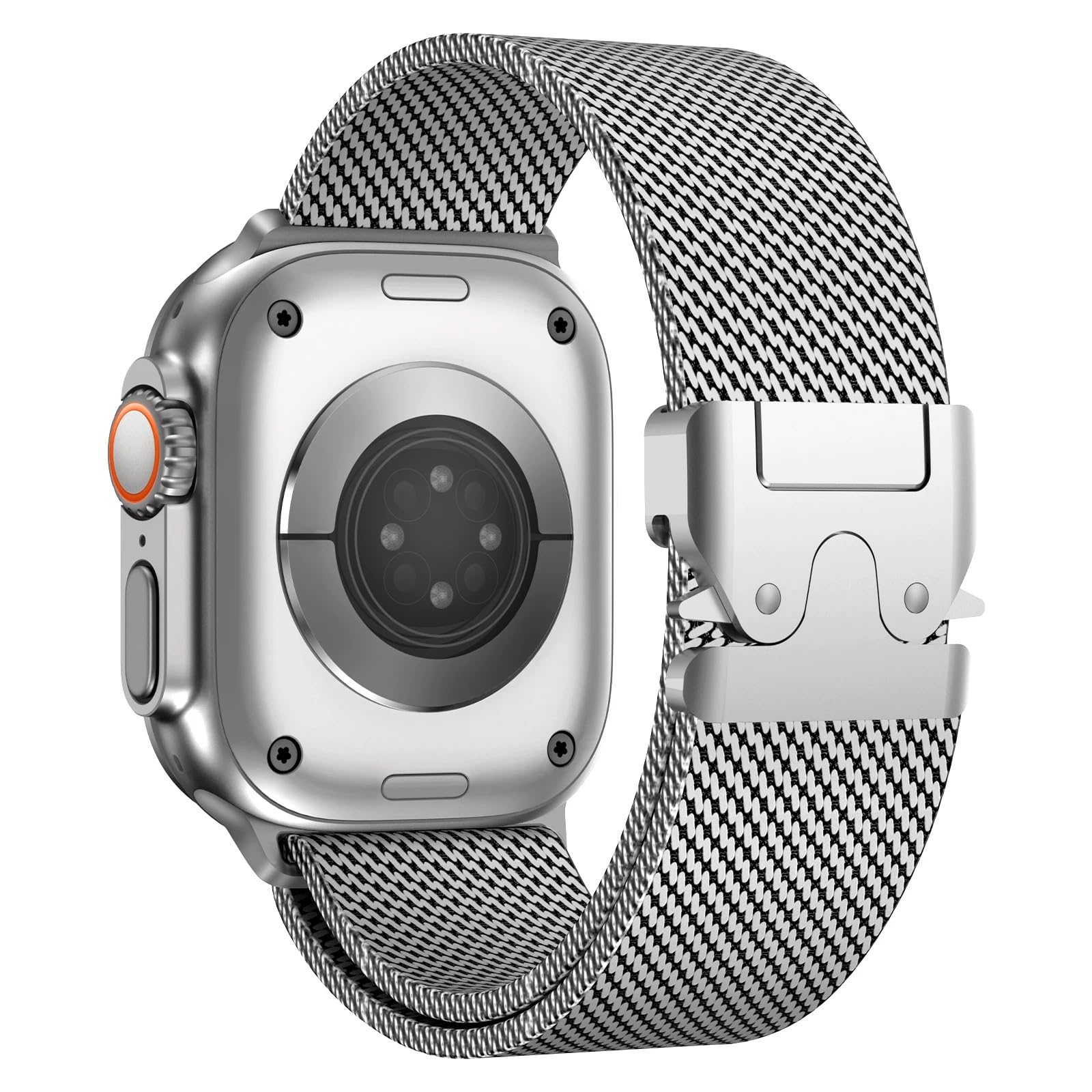 SRena MLNS cinturino per cinturino apple watch 49mm 46mm 45mm 44mm 42mm ultra 2 apple watch cinturino series 10 9 8 7 6 5 4 3 2 1 milanese originale acciaio in colore Argento Titanio