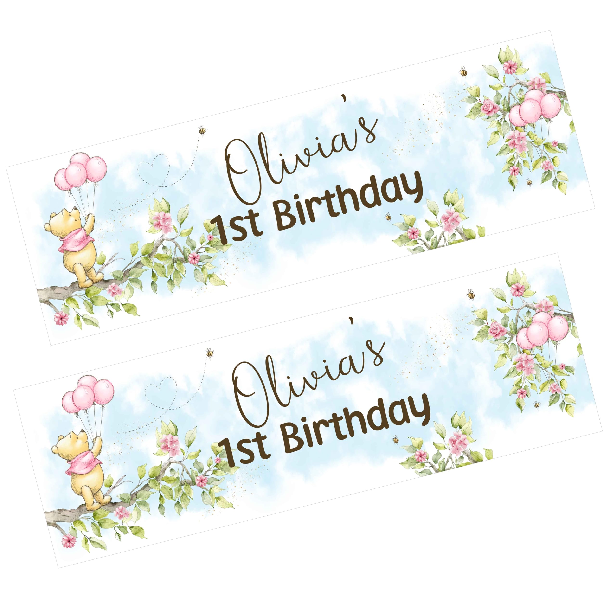 Classic Bear Birthday Banner x 2. Personalised Party Banner. Party Decoration, Birthday Gift, Pooh Bear Banner, Vintage Bear Party Banner